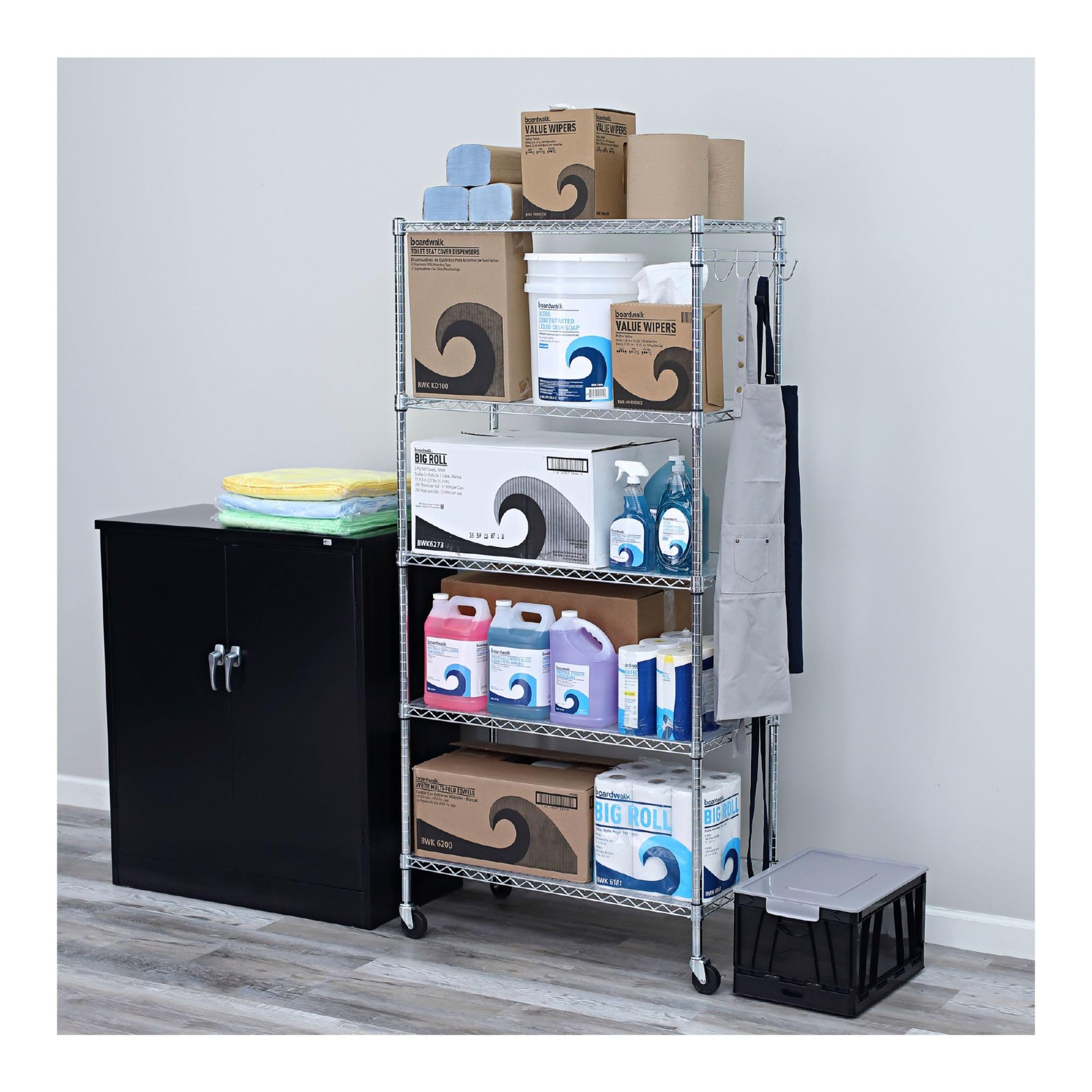 Alera SW653618SR 36 in. x 18 in. x 72 in. Five-Shelf Wire Shelving Kit with Casters and Shelf Liners - Silver
