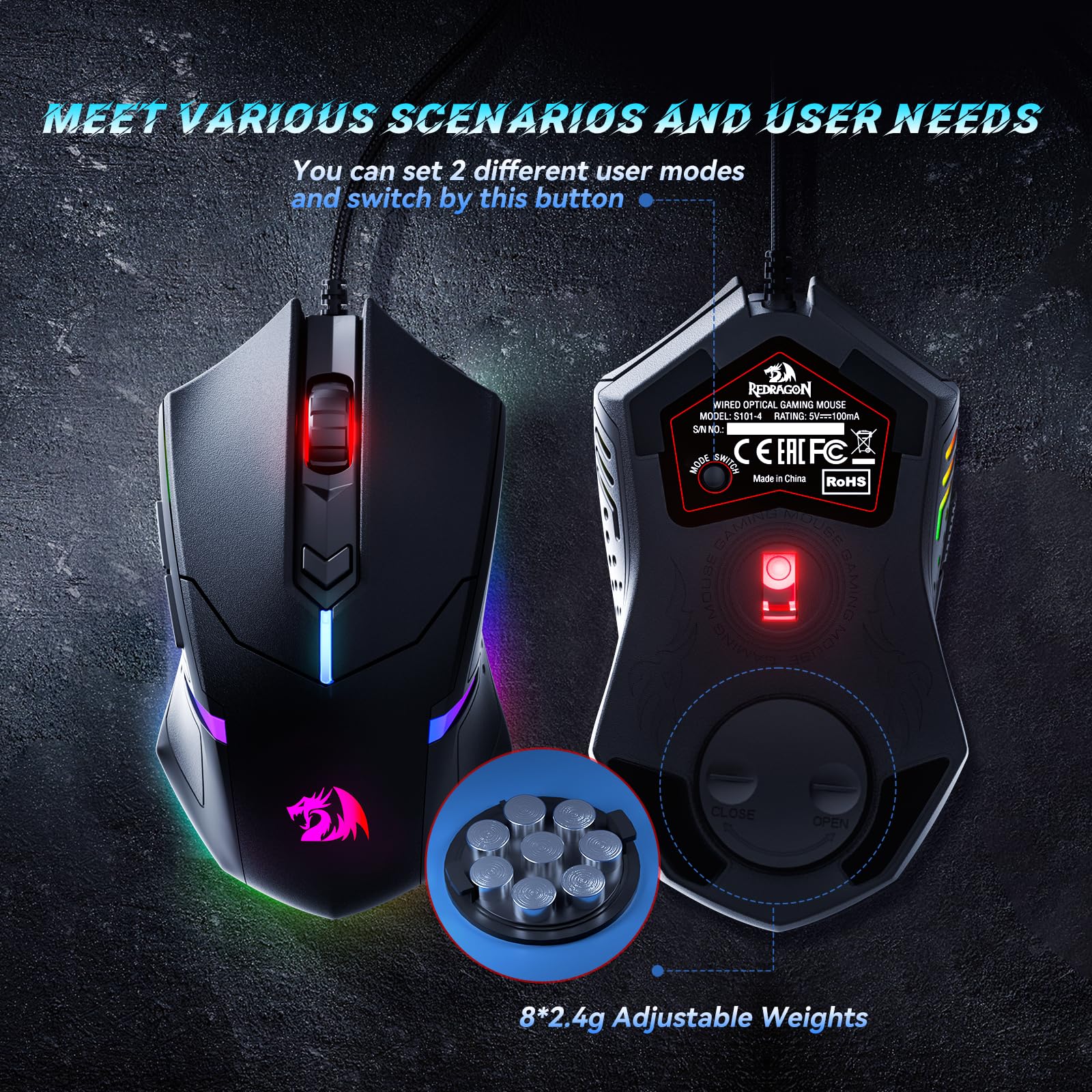 Redragon S101-3 PRO Gaming Keyboard and Mouse, RGB Backlit Programmable Keyboard Mouse with Software, Independent Macro Record Keys, Value Combo Set, New Update Version