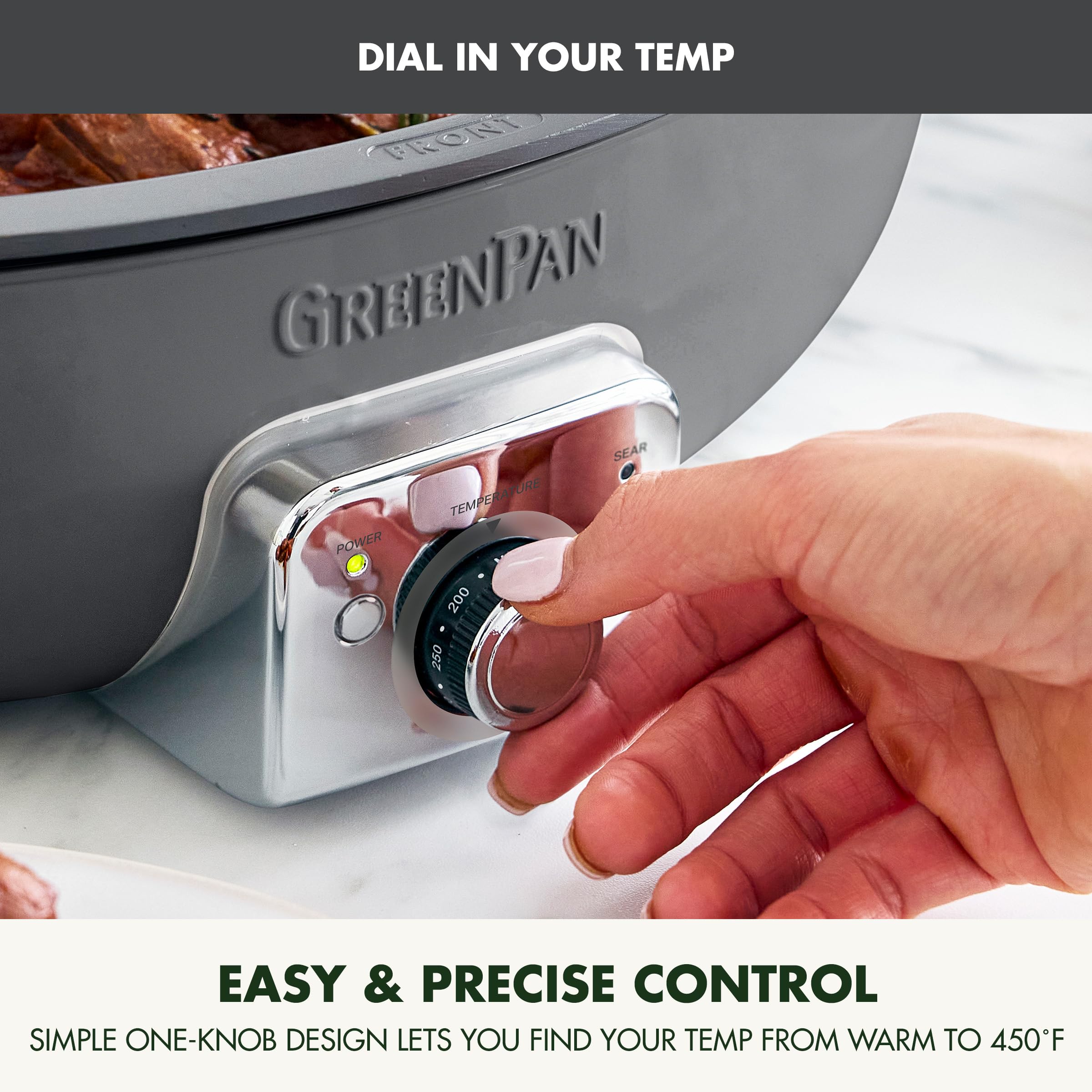 GreenPan Elite 5.5QT Electric Oval Skillet, PFAS-Free Ceramic Nonstick, 1800 Watt, Dishwasher Safe Lid & Removable Crock, Adjustable Temp Control, Multi-Cooker, Sear, Sauté, Rice, Stir-Fry, Black