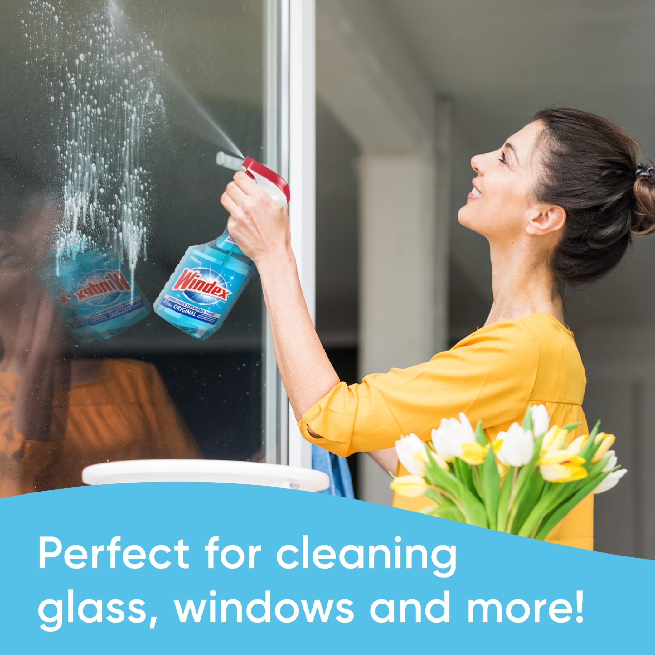 Windex Glass and Window Cleaner Spray Bottle, Bottle Made from 100% Recycled Plastic, Surface Cleaning Spray, Original Blue Scent, 23 Fl Oz (Pack of 6)