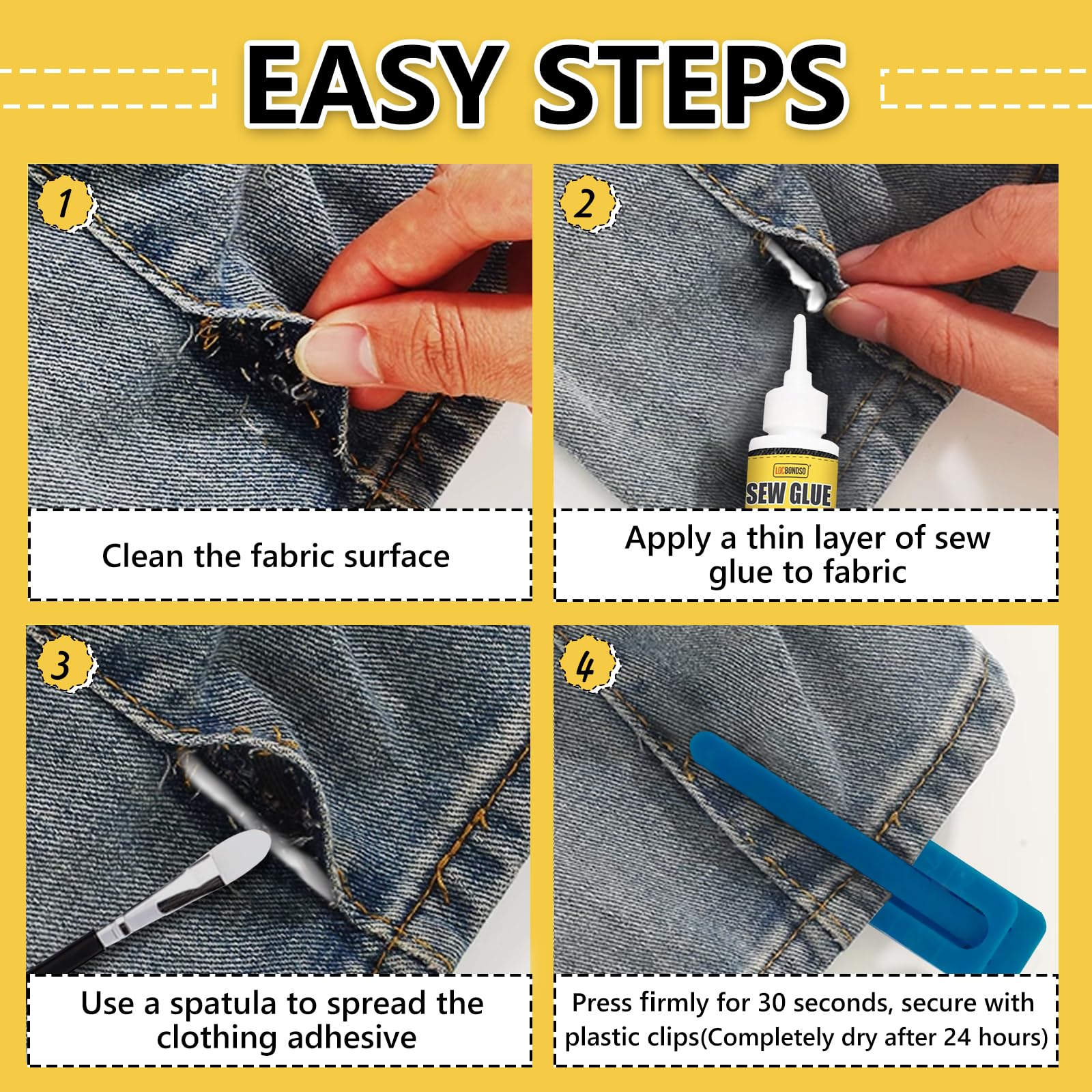 LOCBONDSO 180 ml Fabric Glue, Fabric Glue for Clothing Permanent Washable, Fabric Adhesive Clear Waterproof for All Fabrics, Crafts, Patches, Sofa, Cotton, Nylon, Wool, Denim, Leather