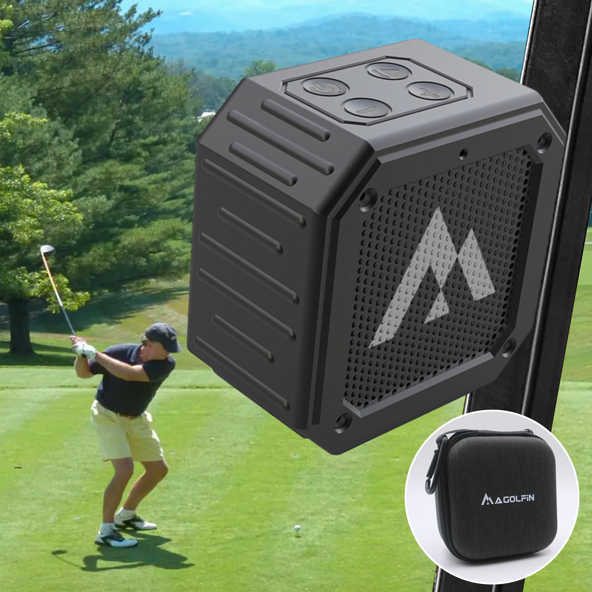 MAGOLFIN Magnetic Golf Speaker with Storage Case, IPX7 Portable Golf Cart Speaker 24H Playtime, 18W Loud Stereo Sound Magnetic Bluetooth Speaker for Golf Cart Accessories, Golf Gifts for Men