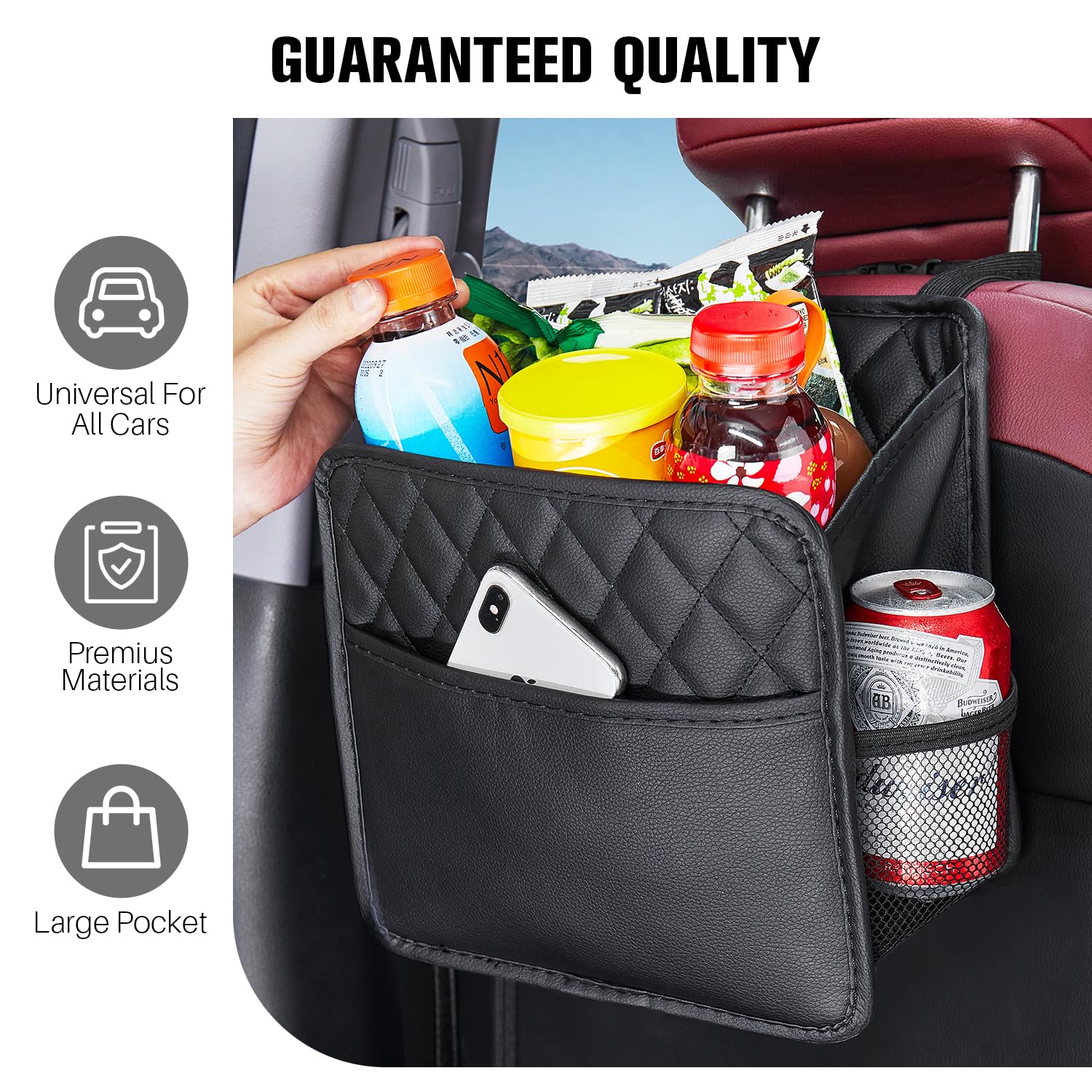 LXUNYI Car Organizer Back Seat, Waterproof Pu Leather Car Seat Storage Bag Foldable Universal Hanging Seatback Organizer for Kids & Adults Travel road Trip Essentials