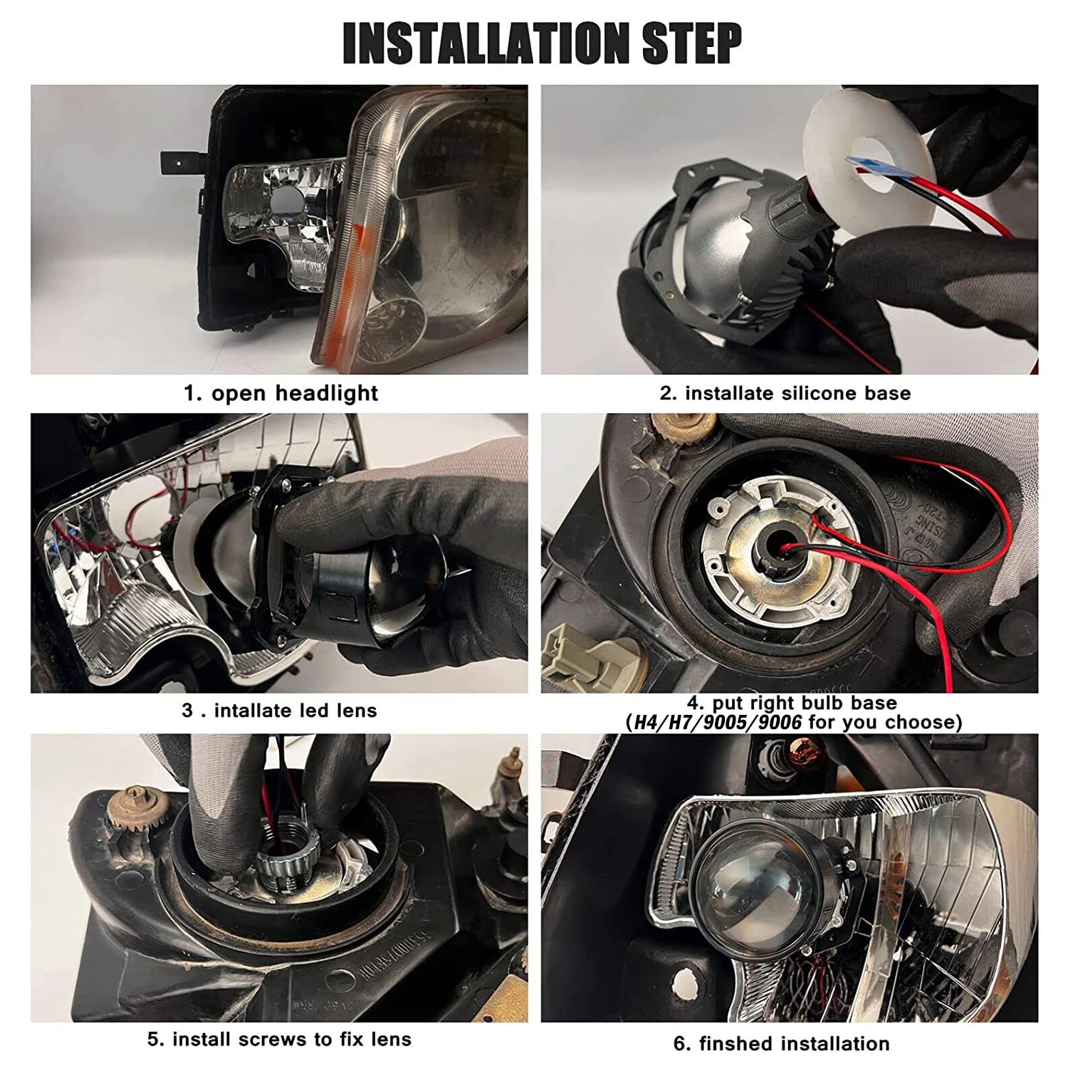 2.5 Inch Bi LED Projector Lens Headlight Retrofit Kit with High Low Beam-6000K White 92W/pair 20000LM Focus Beam DOT Approved Clear Cut off Line No Blind Oncoming Car Upgrade Bi-Xenon Projector Lens