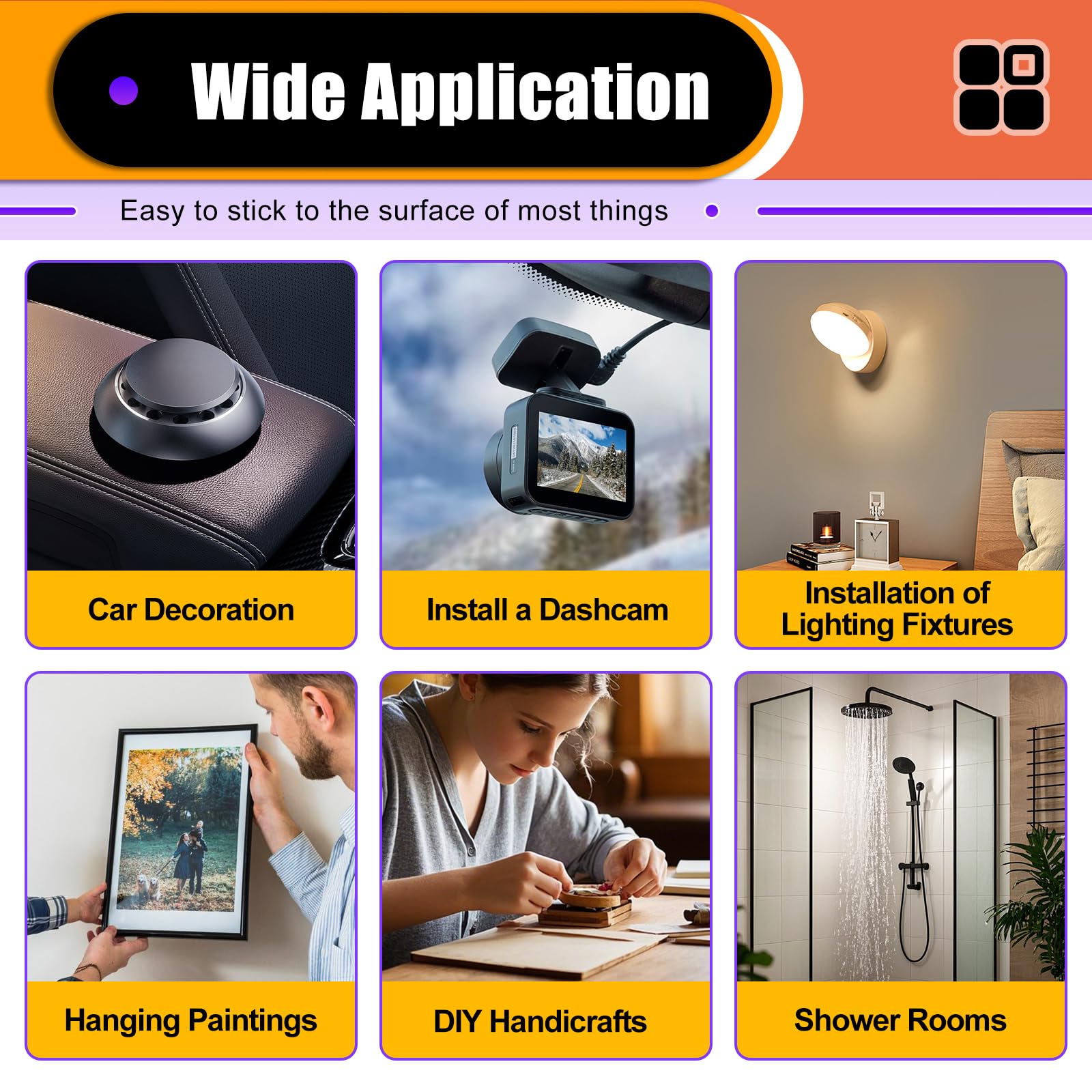 PHIXBEAR 60 Pcs Strong Double Sided Adhesive Pads, Made of 3M, Heavy Duty Square Sticky Mounting Foam Tape for Car Décor Wall, 0.12" Thick Black Sticky Pads 1.57x 1.97