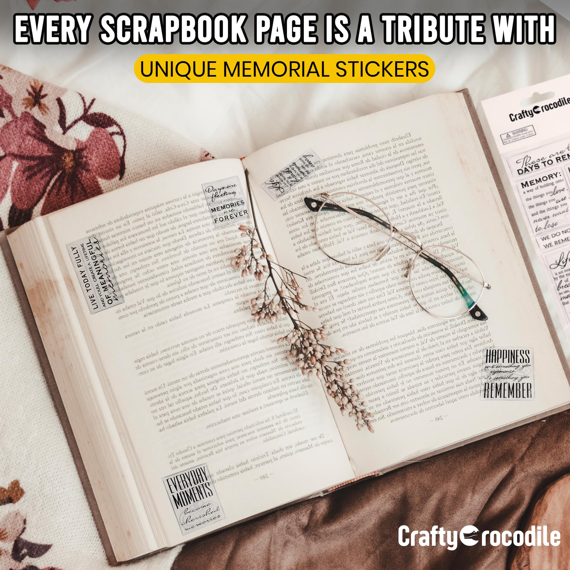 CraftyCrocodile Memories Love Quotes Epoxy Stickers - Clear & Black Memorial Family Themed in Loving Memory Stickers for Anniversary Wedding Scrapbook