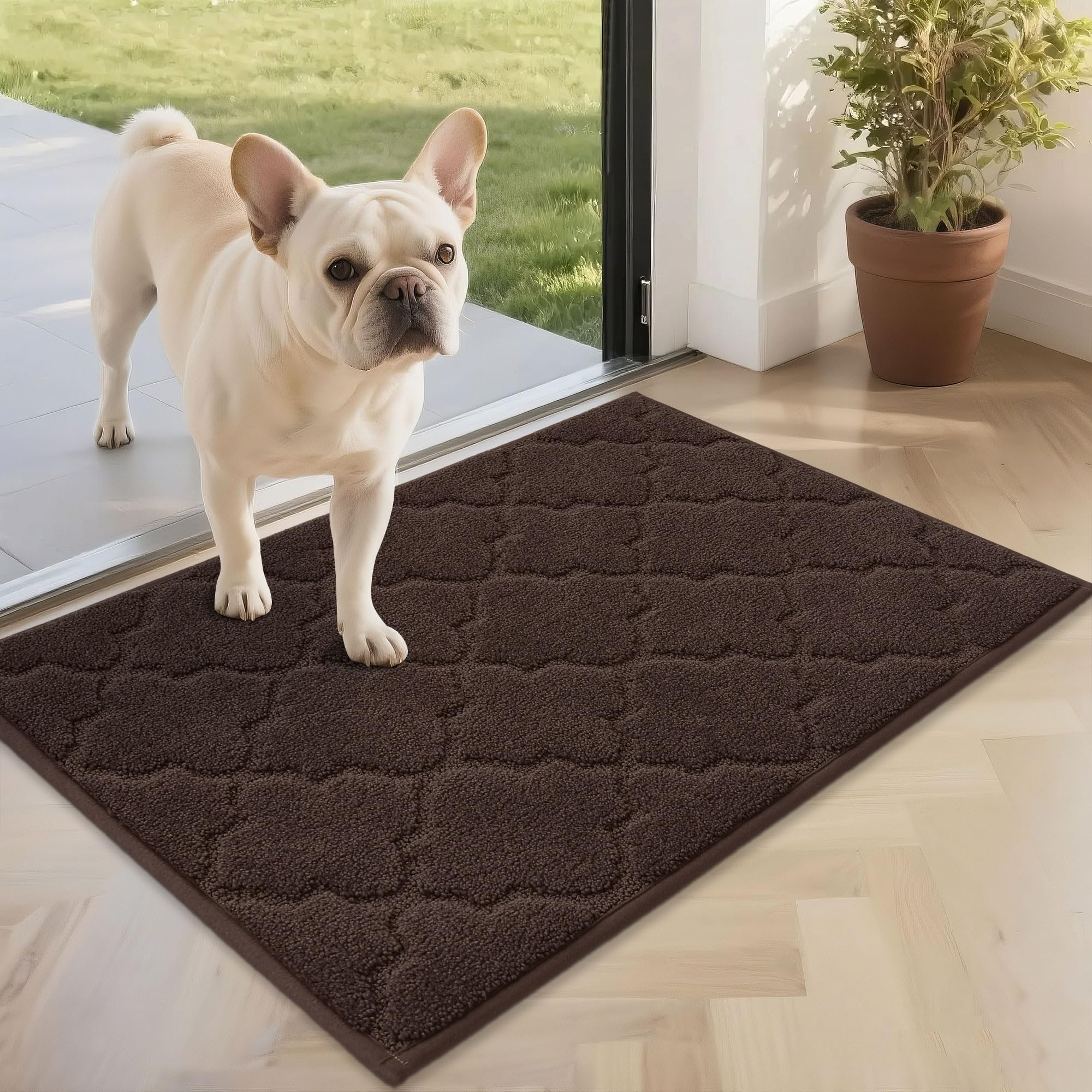 JSEI Door Mat 20" x 32", Non-Slip Dirt Trapper Door Mats Indoor Entryway Rugs Washable Absorbent and Stain Resist Welcome Mats, Dog Door Mat for Front Back Door, Muddy Wet Shoes & Paws, Brown