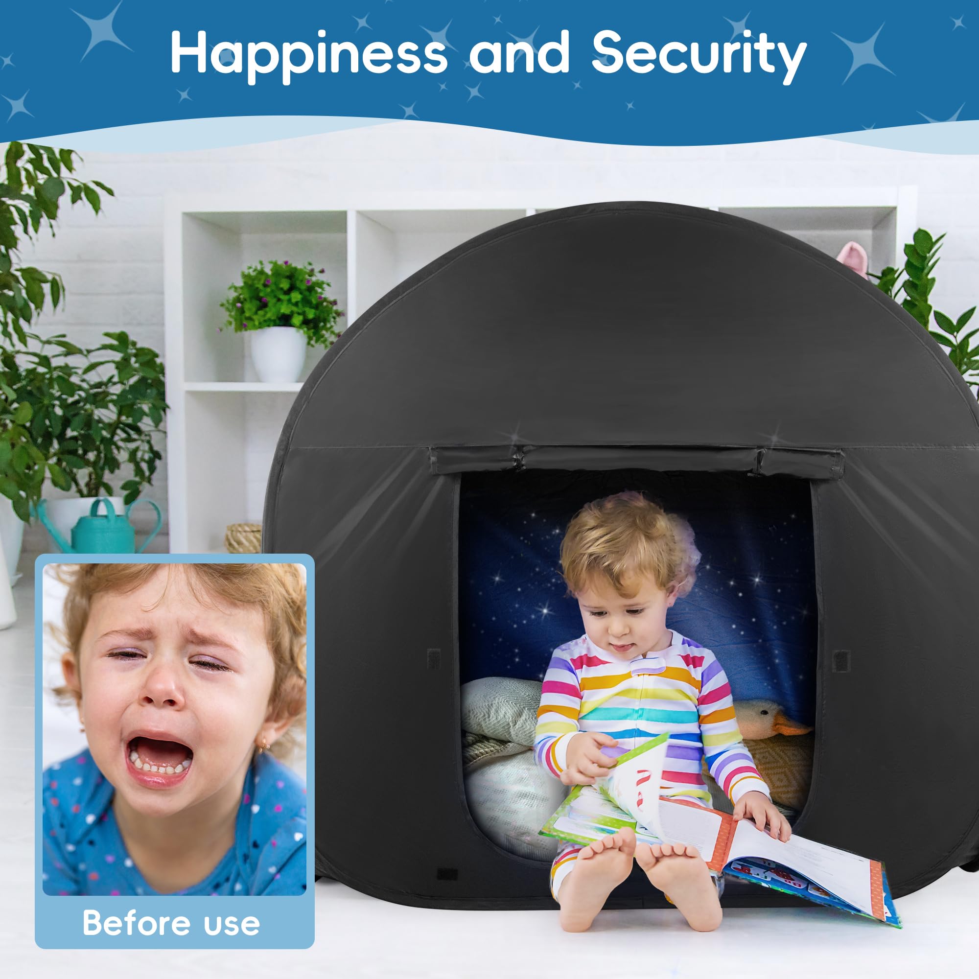 OUTREE Sensory Tent 47 * 47 * 47 in, Black Print, Sensory Room for Kids with Autism, Pop Up Play Tent