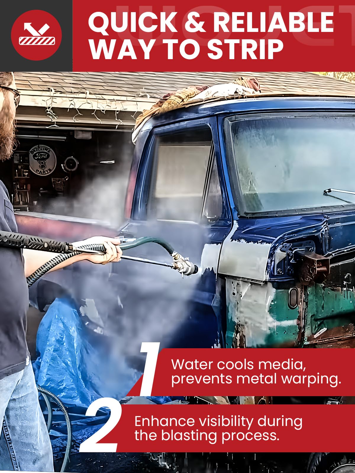 WOJET Pressure Washer Sandblasting Kit, Wet Sand Blaster for Pressure Washer up to 5000 PSI, 1/4" QC, No Dust, Power Washer Sandblasting Kit with 25’ Hose, Power Sand Blaster for Home & Commercial Use