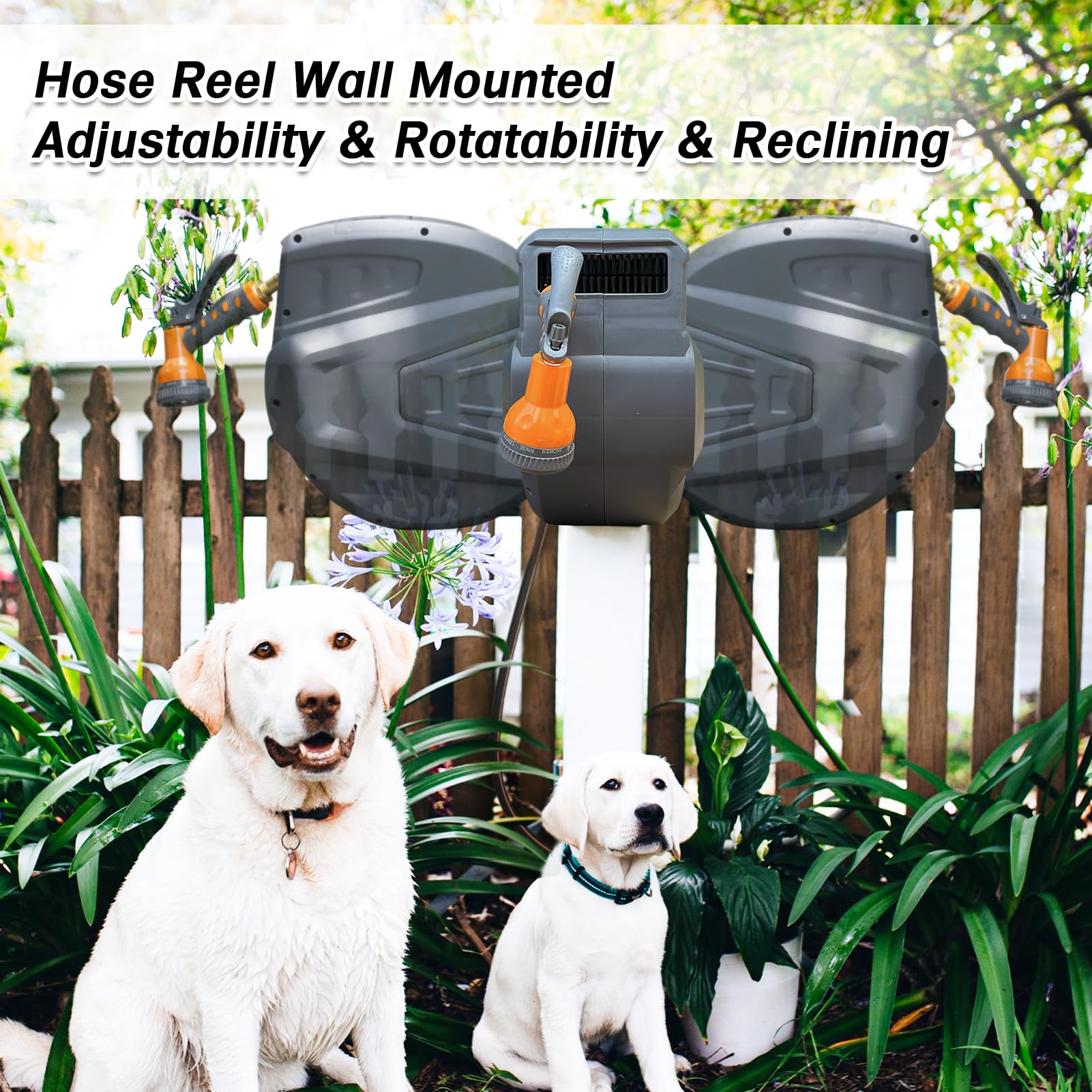 Roywel Retractable Hose Reel 1/2" X 100ft Garden Hose Reel,Auto Rewind/Self-Locking System/Wall Mounted/180°Pivot Bracket With 9- Function Sprayer Nozzle For Garden Lawn Garage watering
