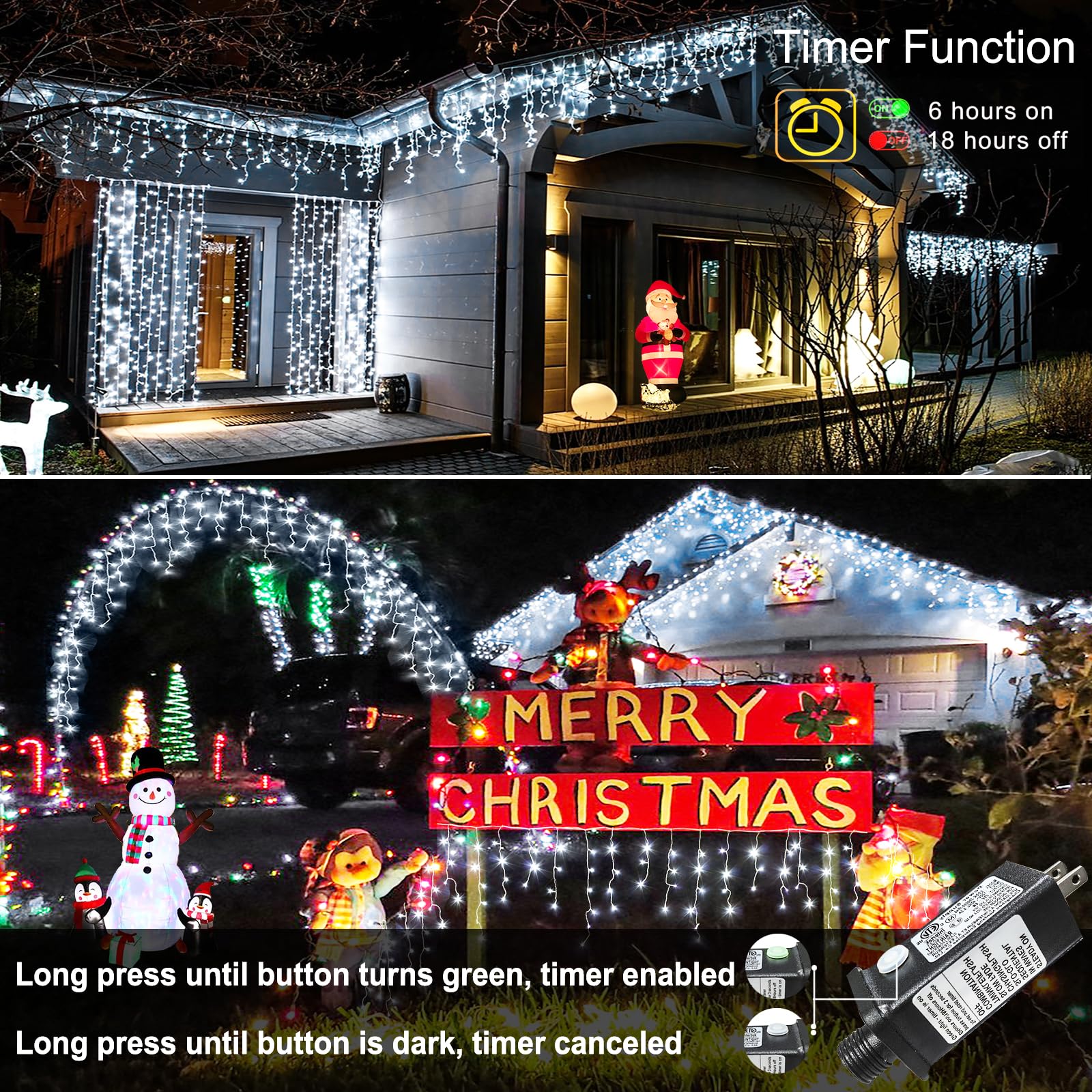 White Christmas Lights Outdoor - 33ft 400 LED Icicle Lights for Outside House, Twinkle Tree Lights Plug in 8 Modes Timer Waterproof for Patio Window Holiday Wedding Party Pathway Indoor Decorations
