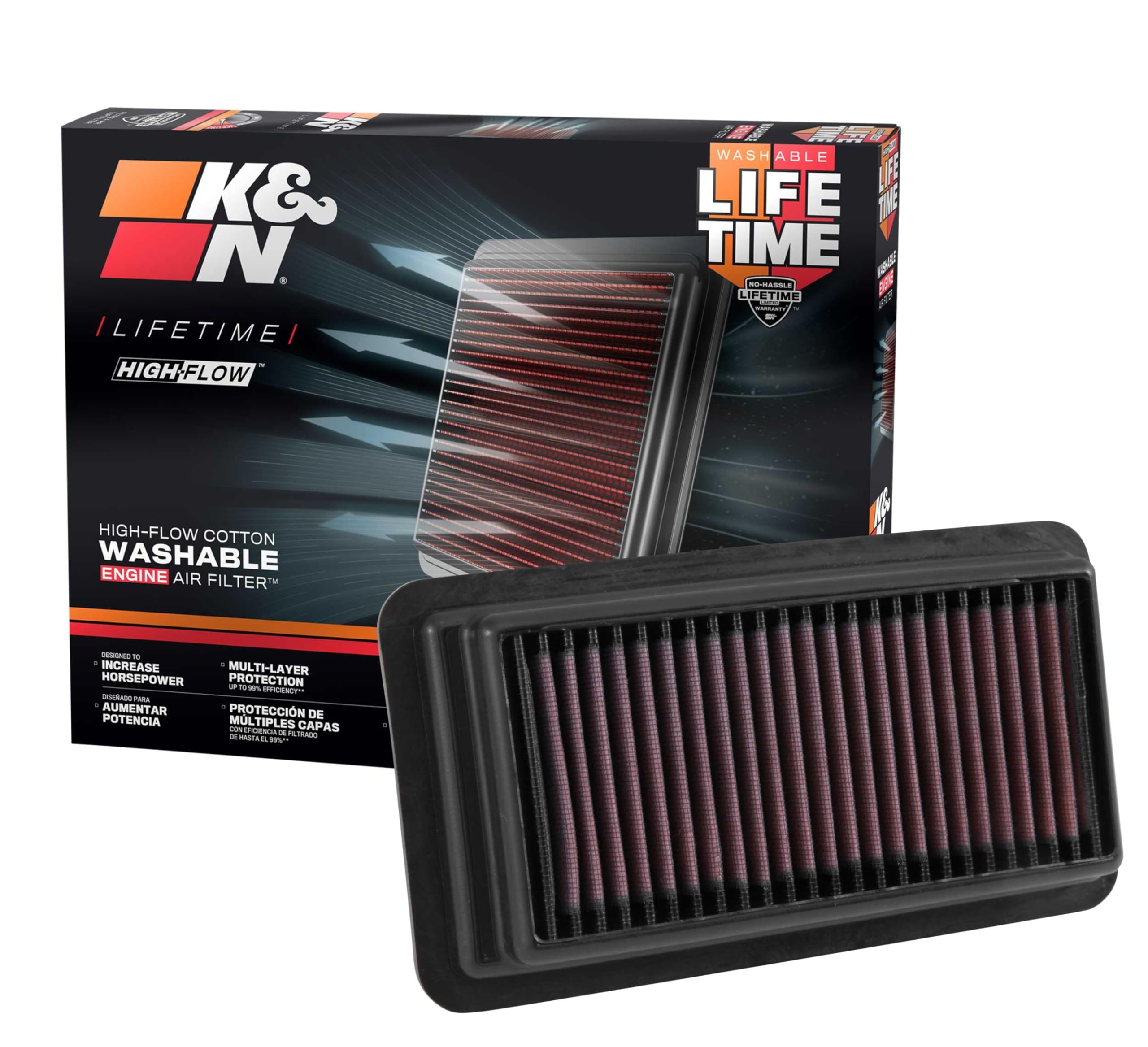 K&N Engine Air Filter: Reusable, Clean Every 75,000 Miles, Washable, Premium, Replacement Car Air Filter: Compatible with 2014-2019 Honda (Civic L4 1.5L), 33-5044