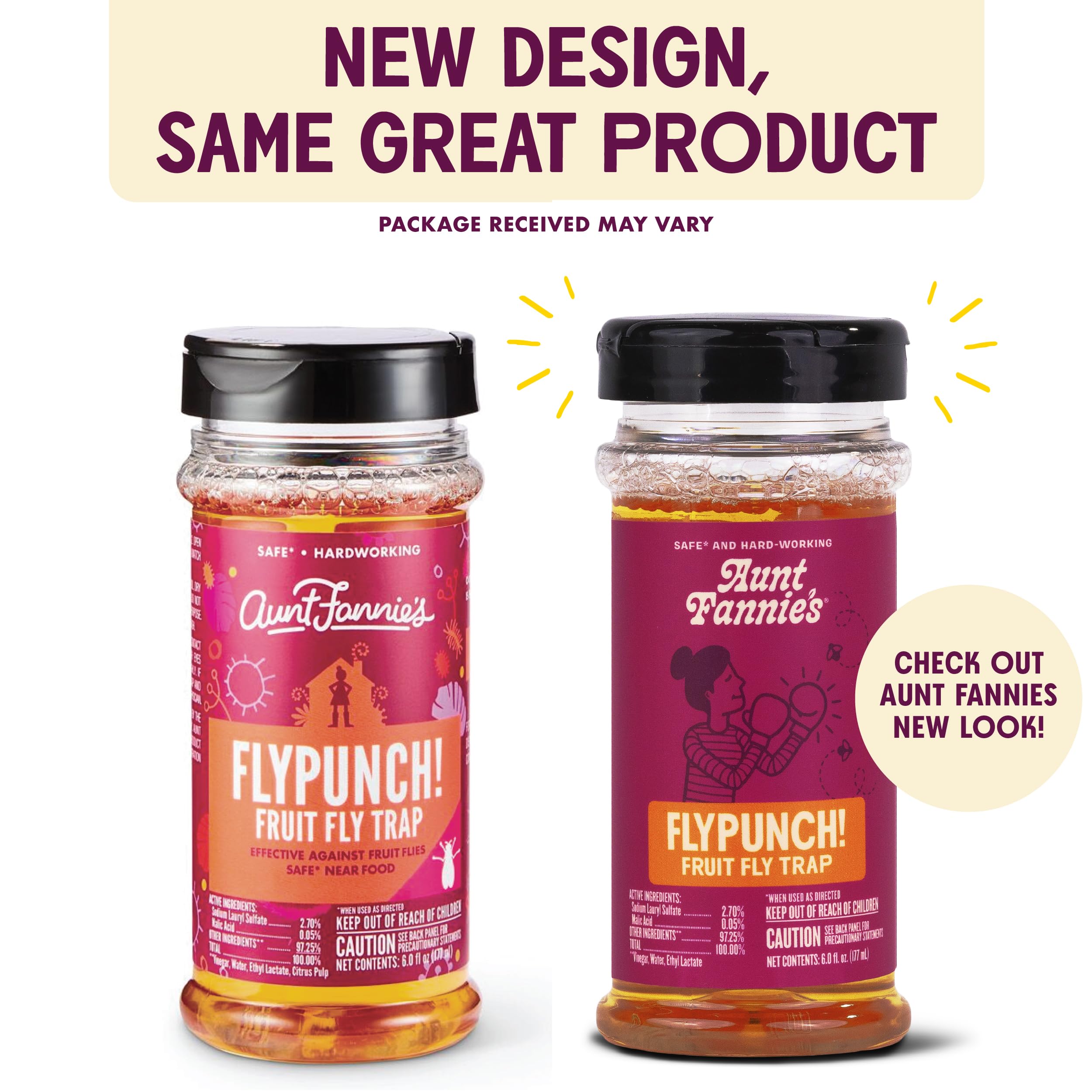 Aunt Fannie's FlyPunch Fruit Fly Trap (2 Pack): for Indoor and Kitchen Use, Made with Plant Based Ingredients, Packaging May Vary