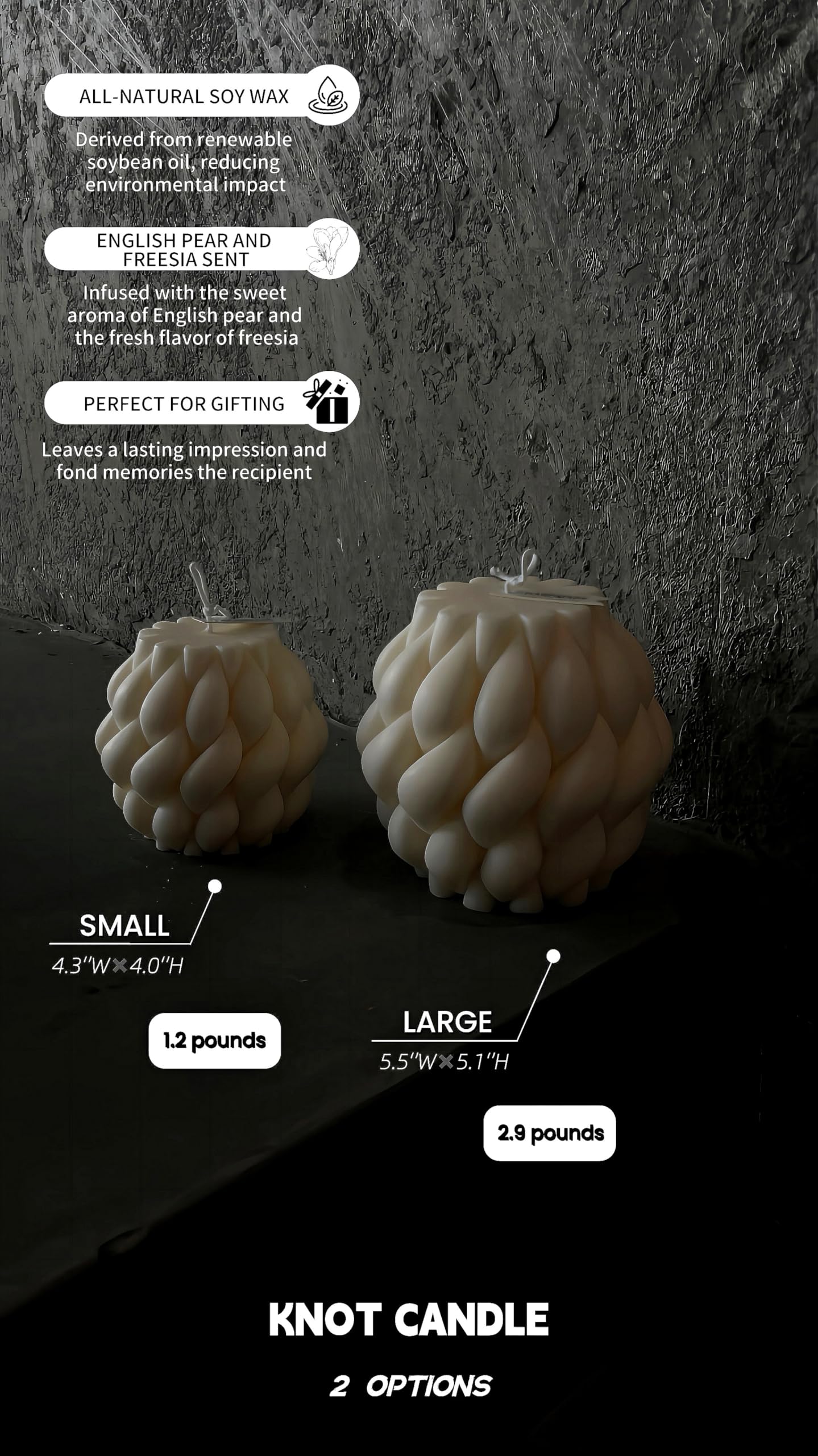 Hyznengu Knot Ball Candle - White Large Handmade Pillar Scented Soy Wax Candles,Elegant Aesthetic Candle for Women,Housewarming Presents,Home Room Shelf Coffee Table Decorative Idea Candles