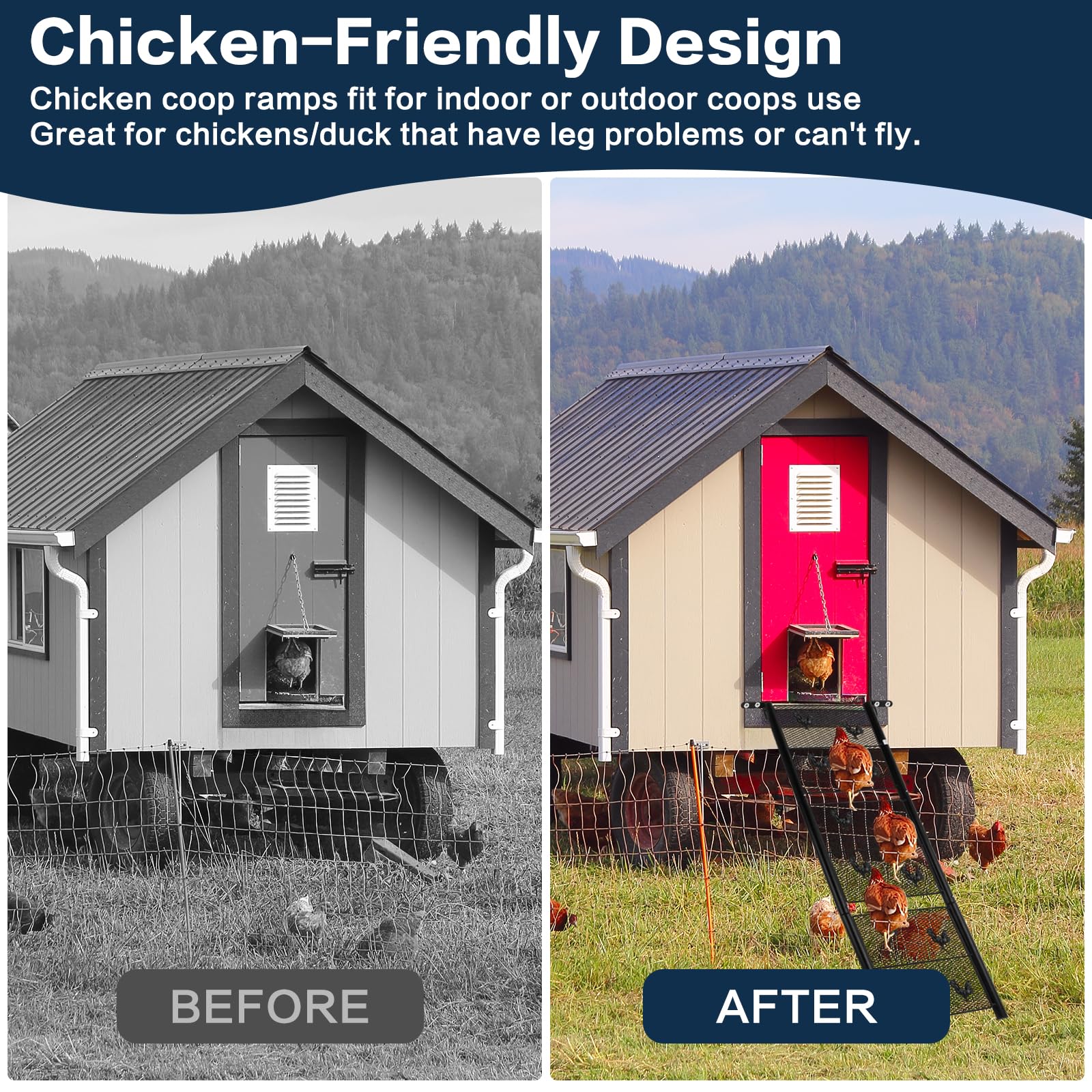 Chicken Coop Ramp, Chicken Ladder & Coop Accessories, Ladder Length Adjustable for Henhouse, Coop Steps for Feet Problem or Cannot Fly Chickens, Heavy Duty Sturdy,Corrosion-Resistant, and Waterproof