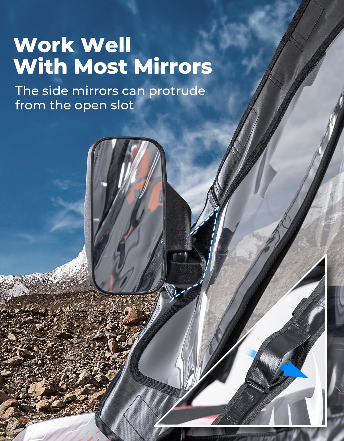 KEMIMOTO Soft Upper Doors Fit with Side Mirrors and Windshields, Compatible with Polaris RZR XP 1000 / XP Turbo 2014-2023 UTV Cab Enclosures Upgrade Zippers 3-Pane Window - 2 Seater