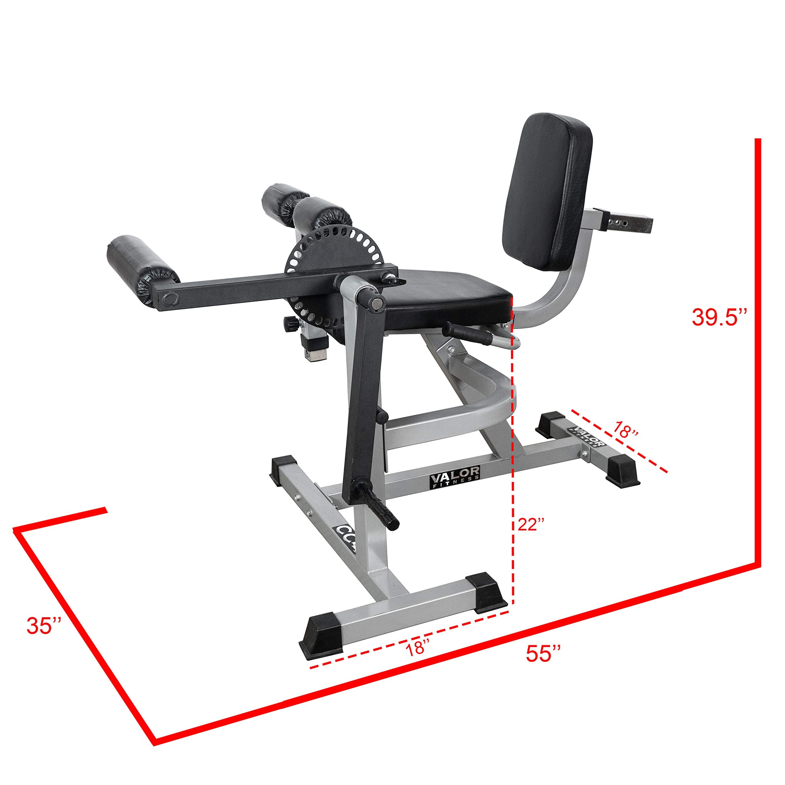 Valor Fitness Leg Extension and Leg Curl Machine - Adjustable - 8 Thigh, 6 Back Positions - Plate Loaded Max 150 lbs - Home Gym Lower Body Workout