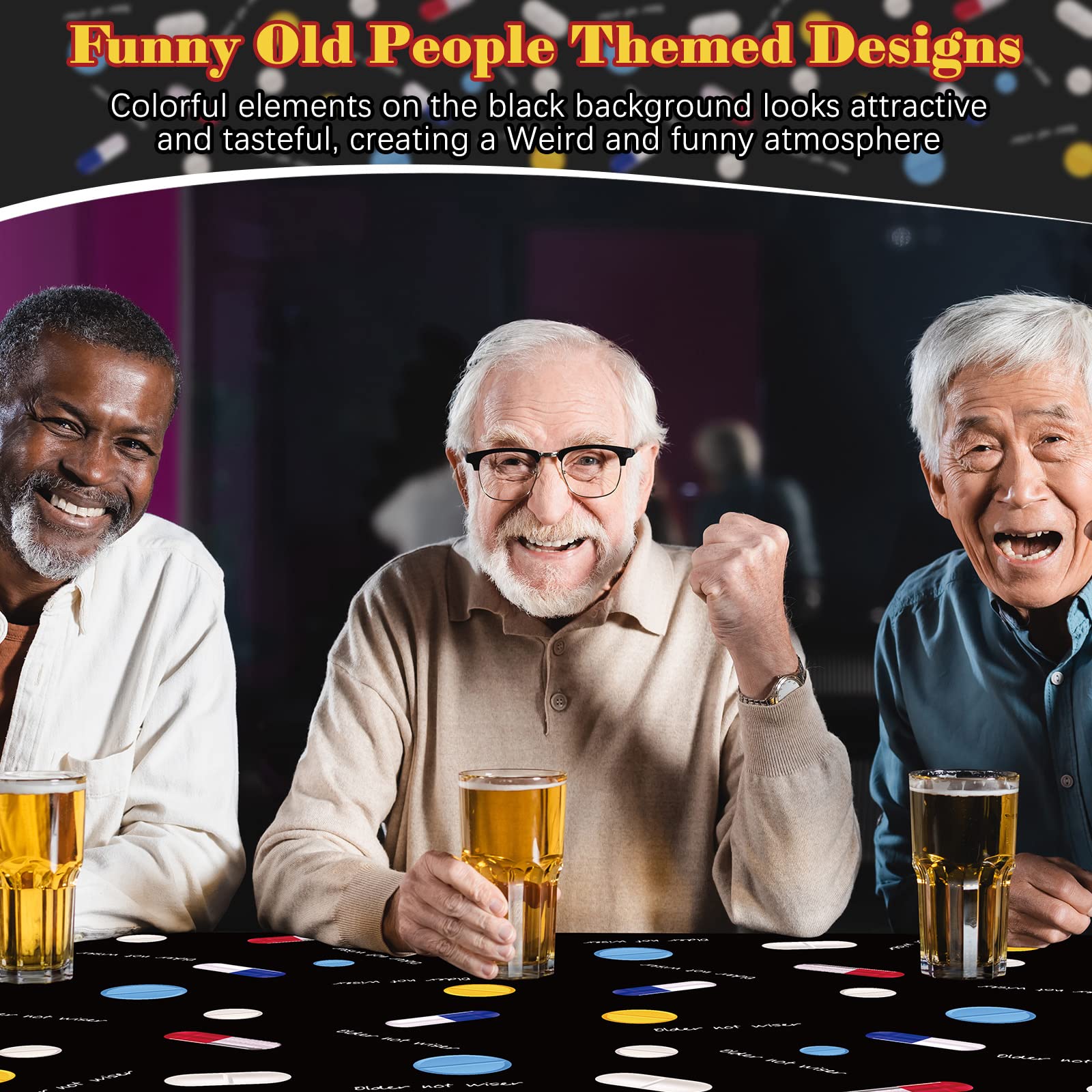 3 Pcs Over The Hill Party Supplies Old Age Themed Party Tablecloth 50th/ 60th/ 70th Birthday Tablecover Plastic Disposable Rectangle Table Cover for Old Age Birthday Retirement Party Decor