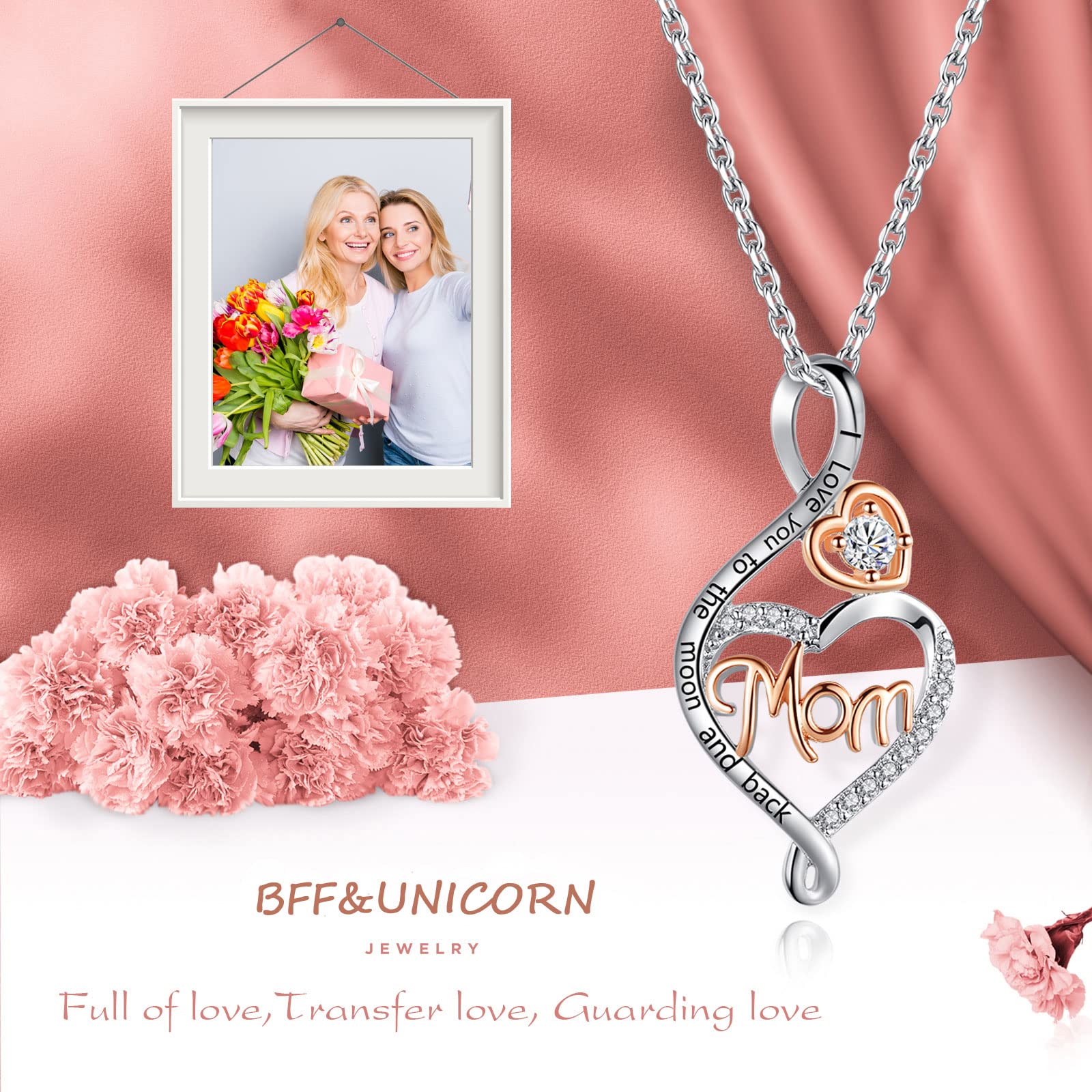 BFF&UNICORN Christmas Gifts for Mom, Sterling Silver Heart Infinity Necklaces for Women Wife,Birthday Mothers Day Jewelry Gifts for Mom from Daughter Son