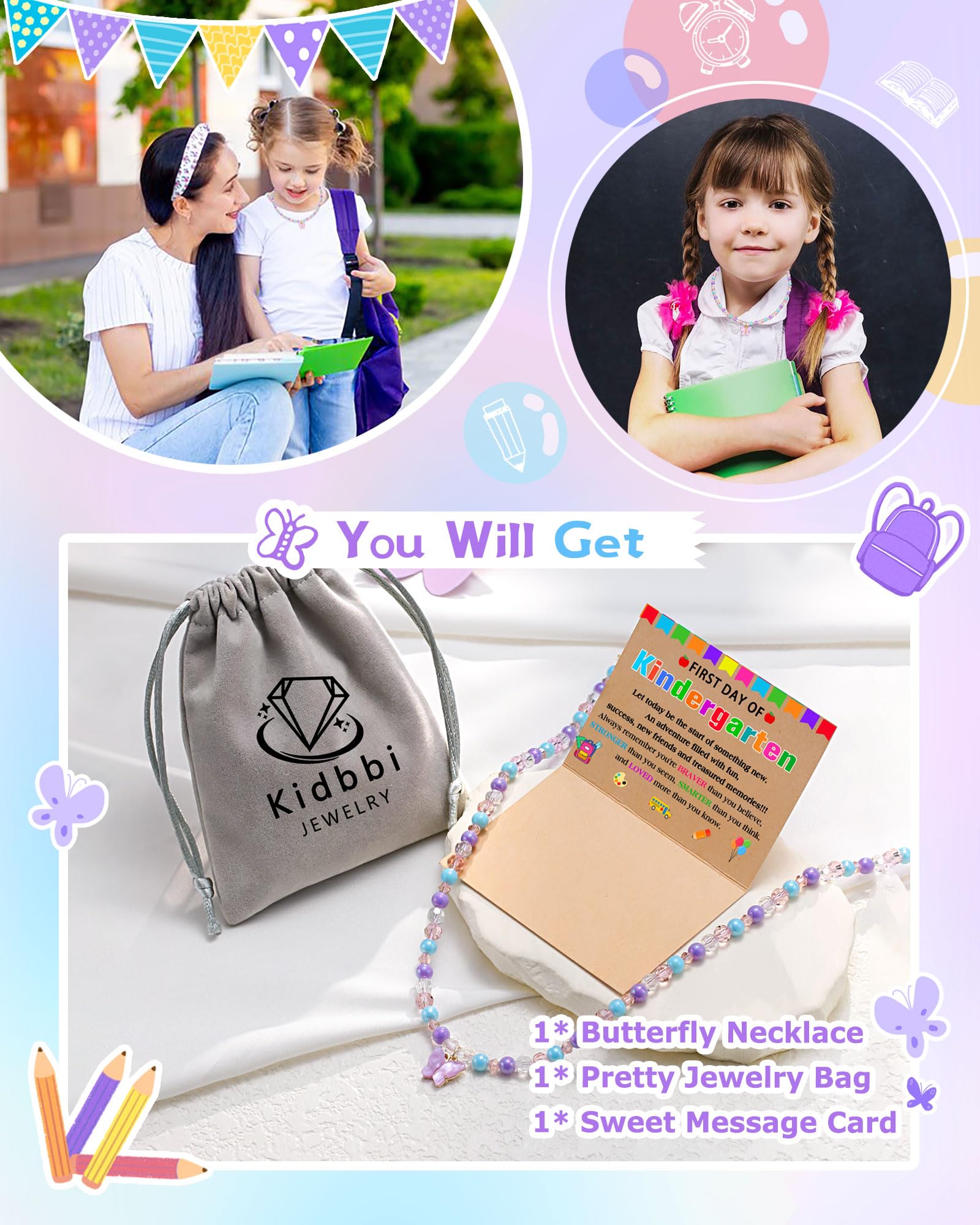 Kidbbi First Day of Kindergarten Gift First Day of School Back to School Necklace Gifts for Kids Girls