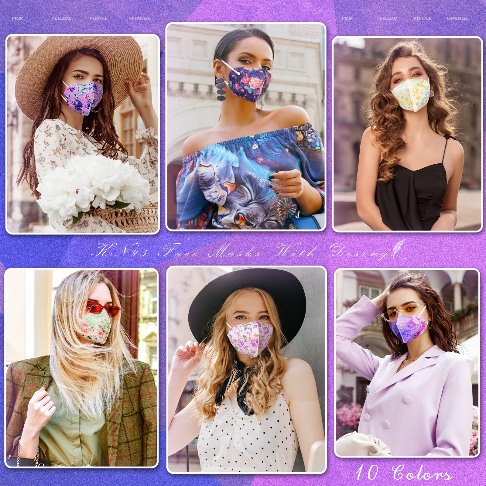 AHOTOP KN95 Face Masks, 60 Pack Individually Wrapped KN95 Masks, 5 layer Colorful Floral Face Mask with Design for Adults Women Men