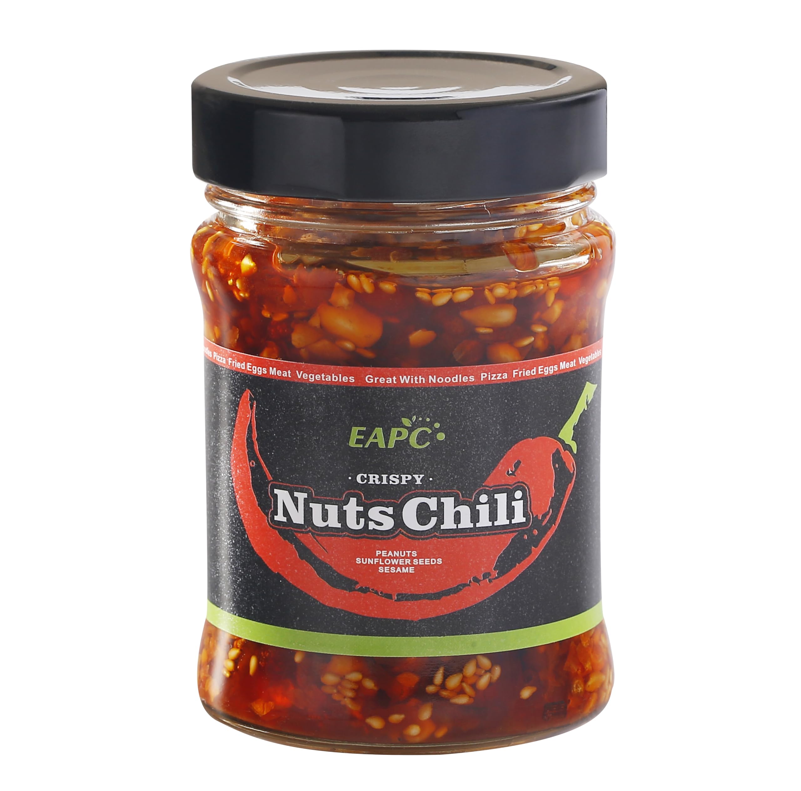 EAPC Crispy Nuts Chili Oil, Extra Crunchy Nuts Chili Sauce with Peanuts, Sunflower Seeds, Sesame, Chili Crisp Oil Sauce, Ready to Eat and Use as Sauce, Condiment,190g/6.7oz