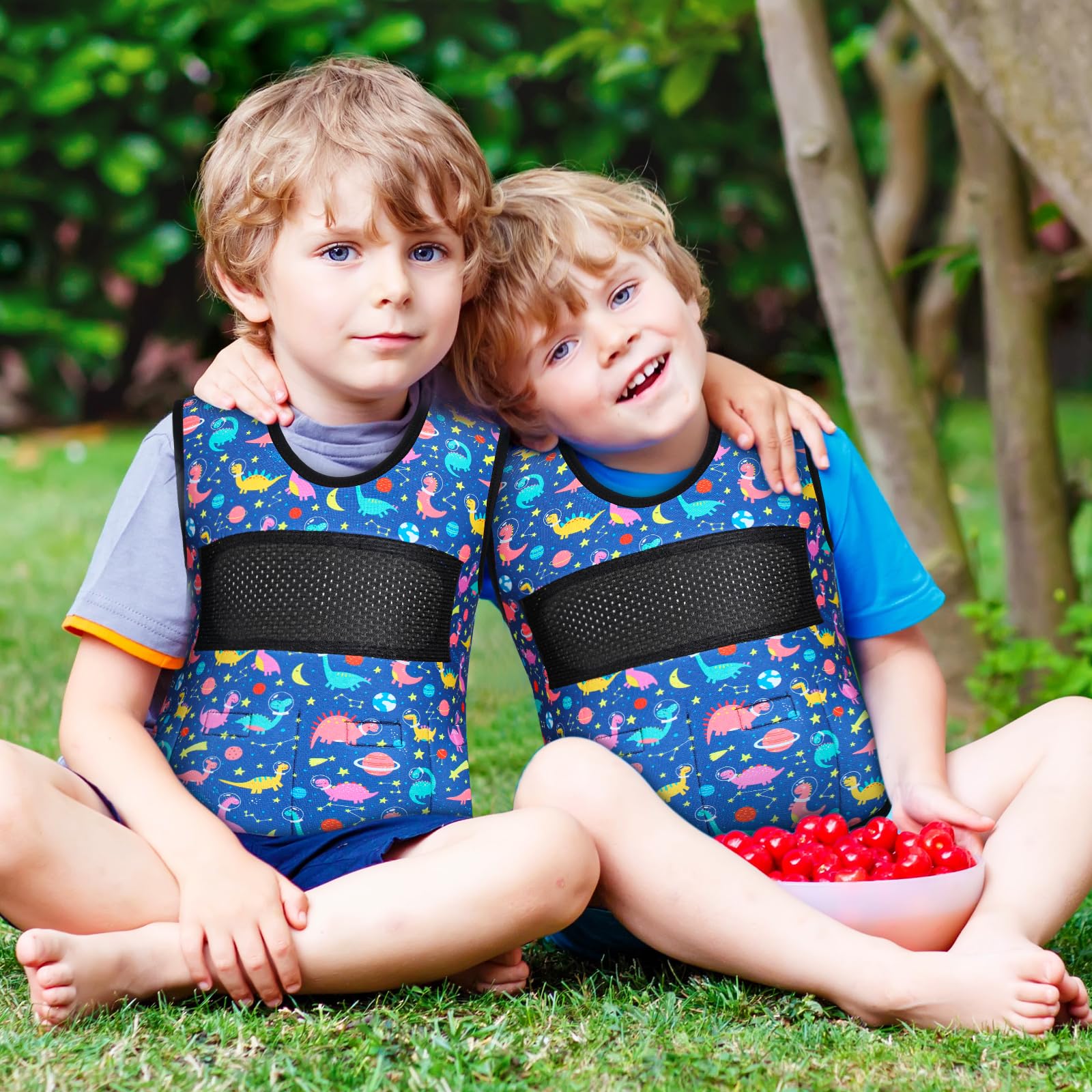 Janmercy Weighted Vest for Kids Ages 4 to 7 and Ages 8+ Boy Girl Adjustable Breathable Compression Vest for Processing Issue(Dinosaur,Medium,Dark Blue)