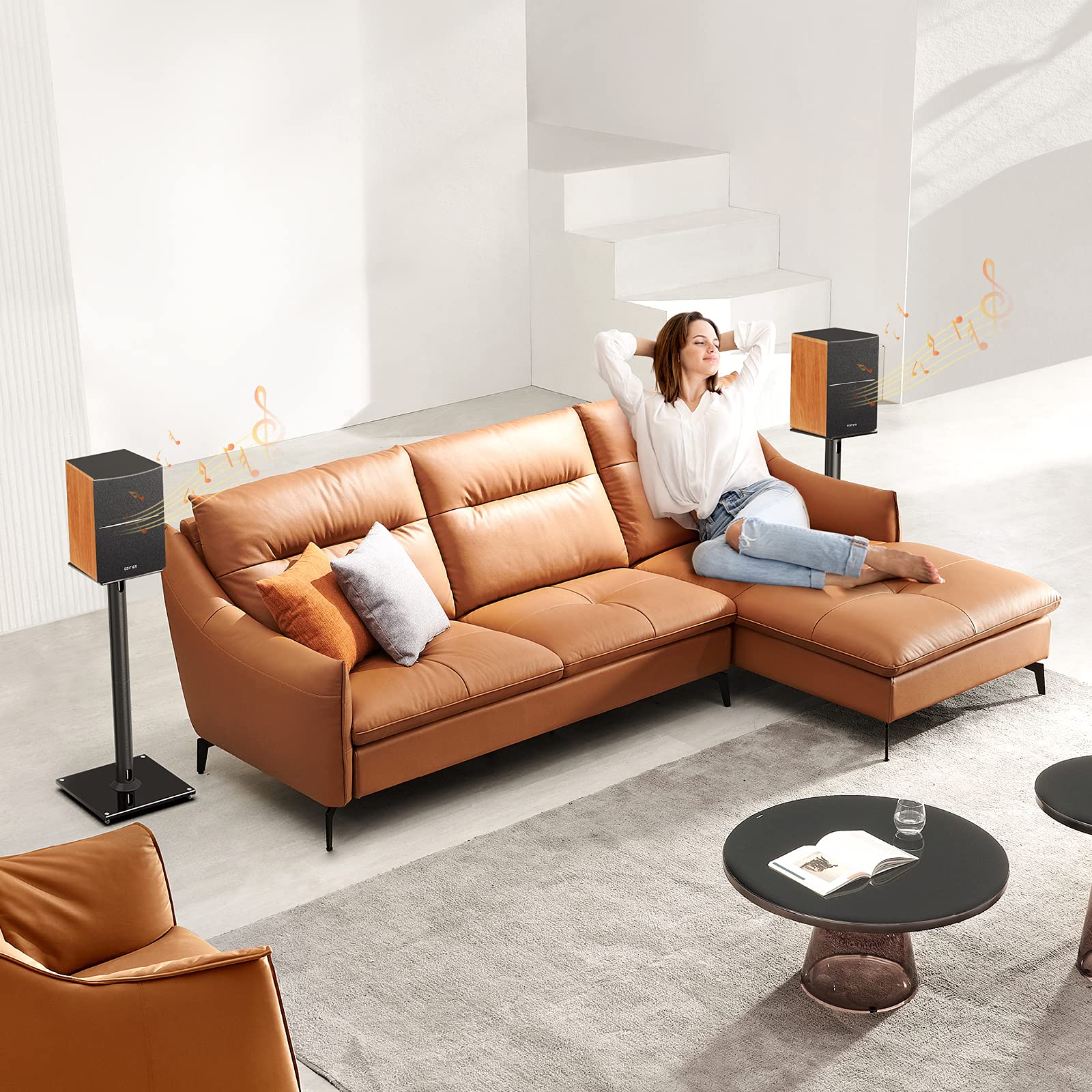 Perlegear Universal Speaker Stands for Surround Sound up to 22lbs - 28 Inch Bookshelf Speaker Stands for Bose, Polk, JBL, KEF, Klipsch & Others, Floor Speaker Stand with Cable Management 1Pair- PGSS6