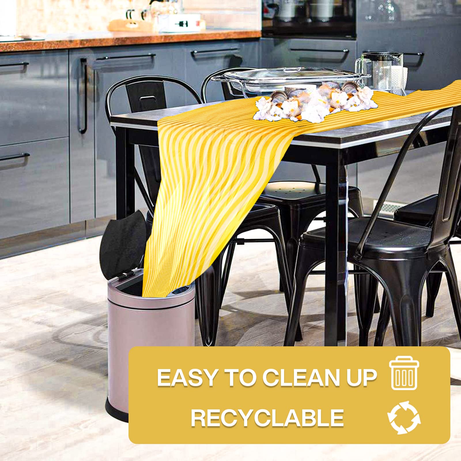 PartyWoo Gold Foil Tablecloth, 54 x 108 Inch Stripe Rectangle Party Tablecloth, Foil Tablecloth for 6 to 8 Foot Table, Metallic Table Cover, Waterproof Table Cloth for Birthday, Wedding (1 Pack)