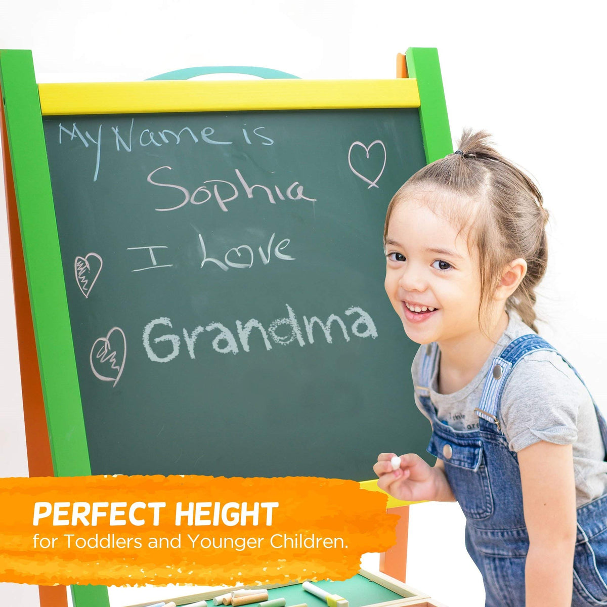 Double Sided Wooden Art Easel for Kids Standing Magnetic Whiteboard Chalkboard Small Toddler Toys. Includes Wooden ABC Numbers. Eco Friendly