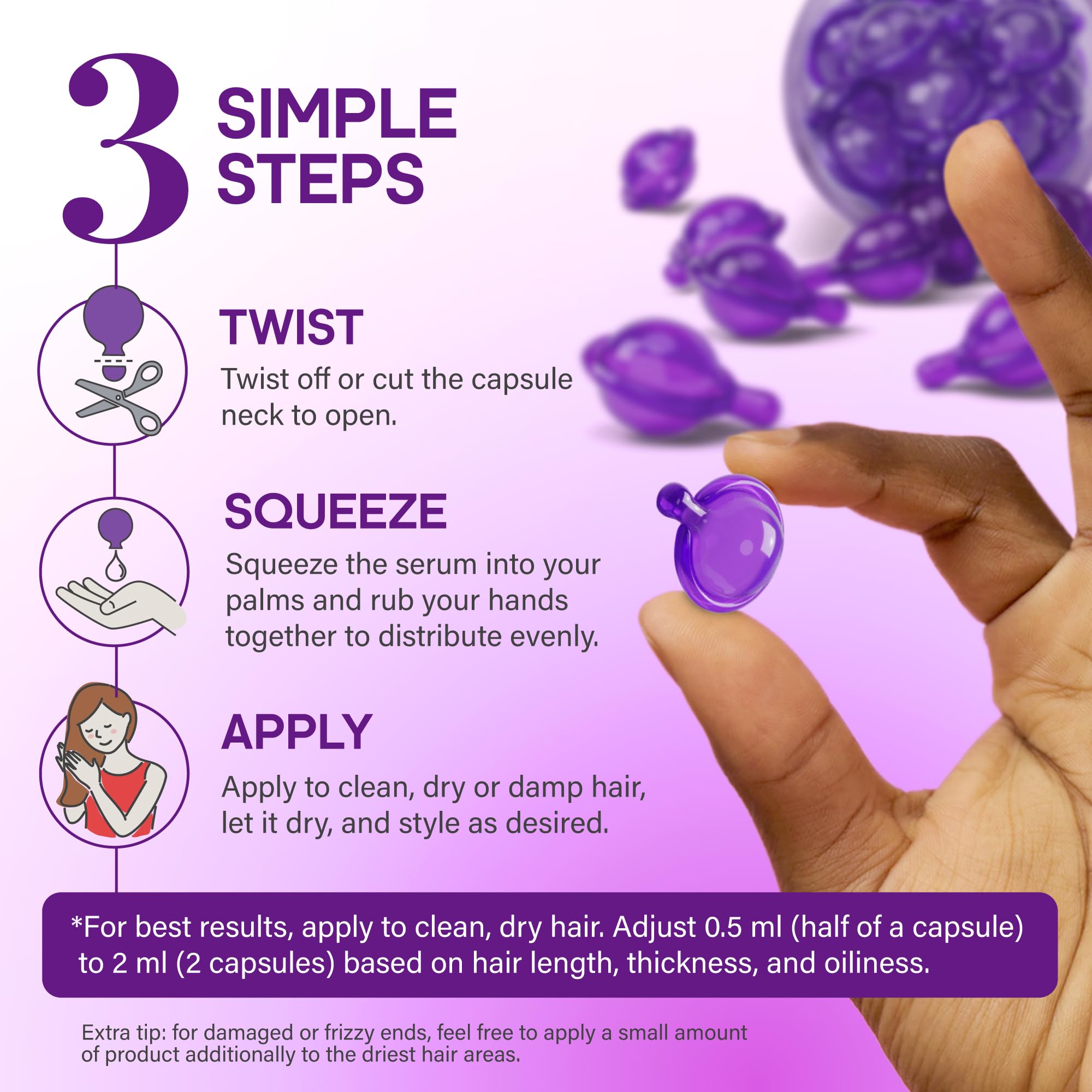 Hair Serum Capsules – Keratin & Silk Protein Hair Treatment with Argan, Coconut, Jojoba & Avocado Oils – Leave‑In Anti‑Frizz Hair Oil w/ Vitamins A, E & B5 for Dry, Damaged Hair – No Rinse, 30 ct