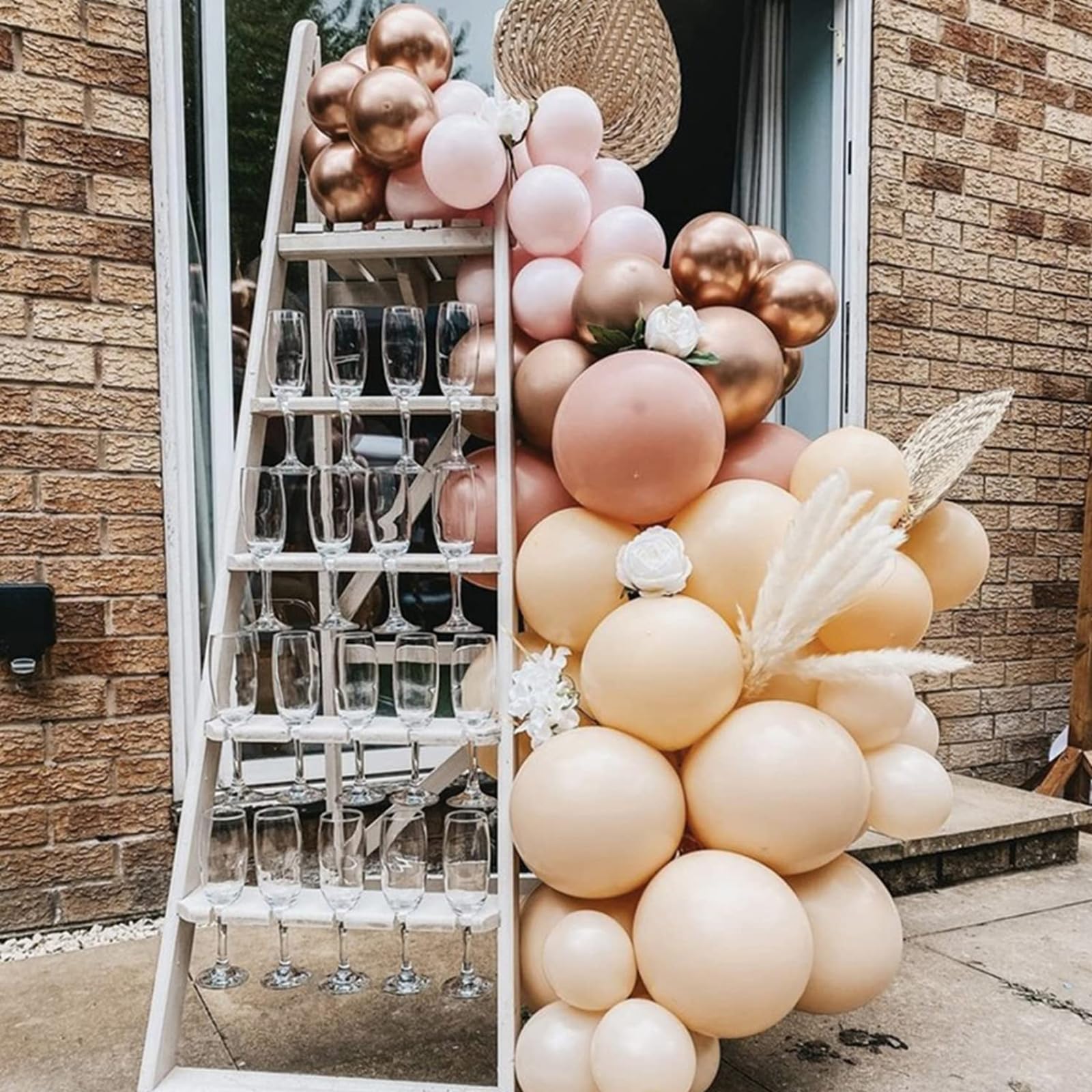 PartyWoo Rose Gold Balloon Arch Kit Garland 140 pcs Different Sizes of 18 12 10 5 Inch Light Pink Nude White Metallic Rose Gold Confetti Balloons for Bridal Shower Wedding Birthday Party Decorations
