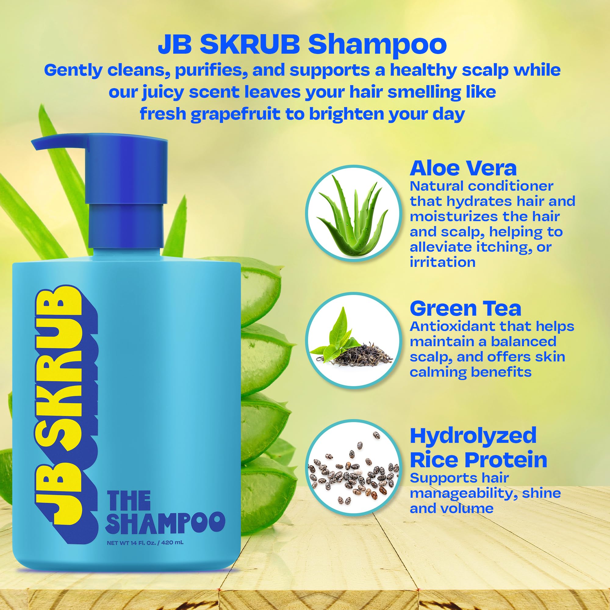 JB SKRUB The Shampoo for Kids, Tweens & Teens – Aloe Vera & Green Tea Infused for Healthy Hair & Scalp – Sulfate-Free, Paraben-Free, Citrus, 14 Ounces