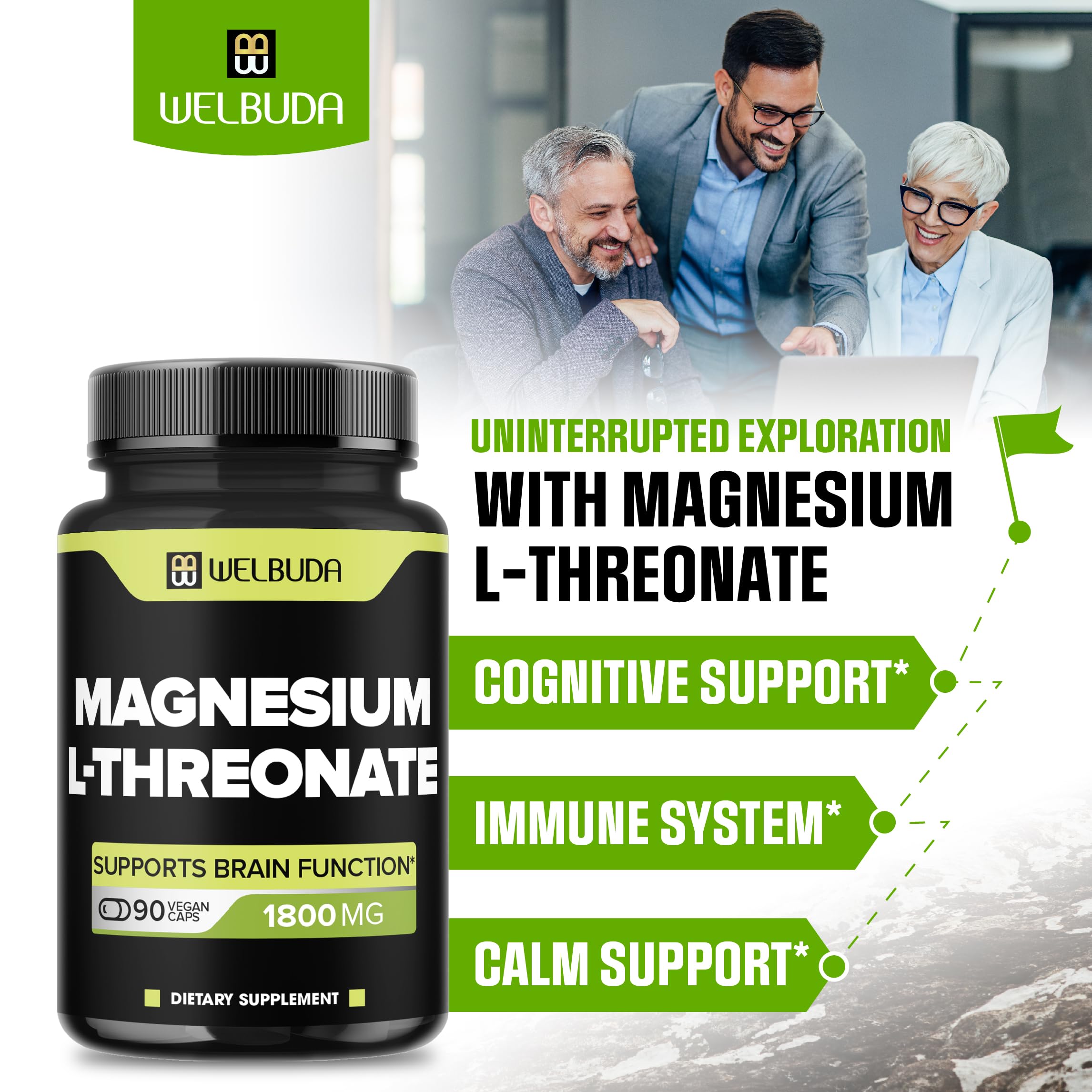 Magnesium L-Threonate Capsules with 12% Purified - 1800Mg - 90 Capsules - Providing 216mg Elemental Magnesium L-Threonate