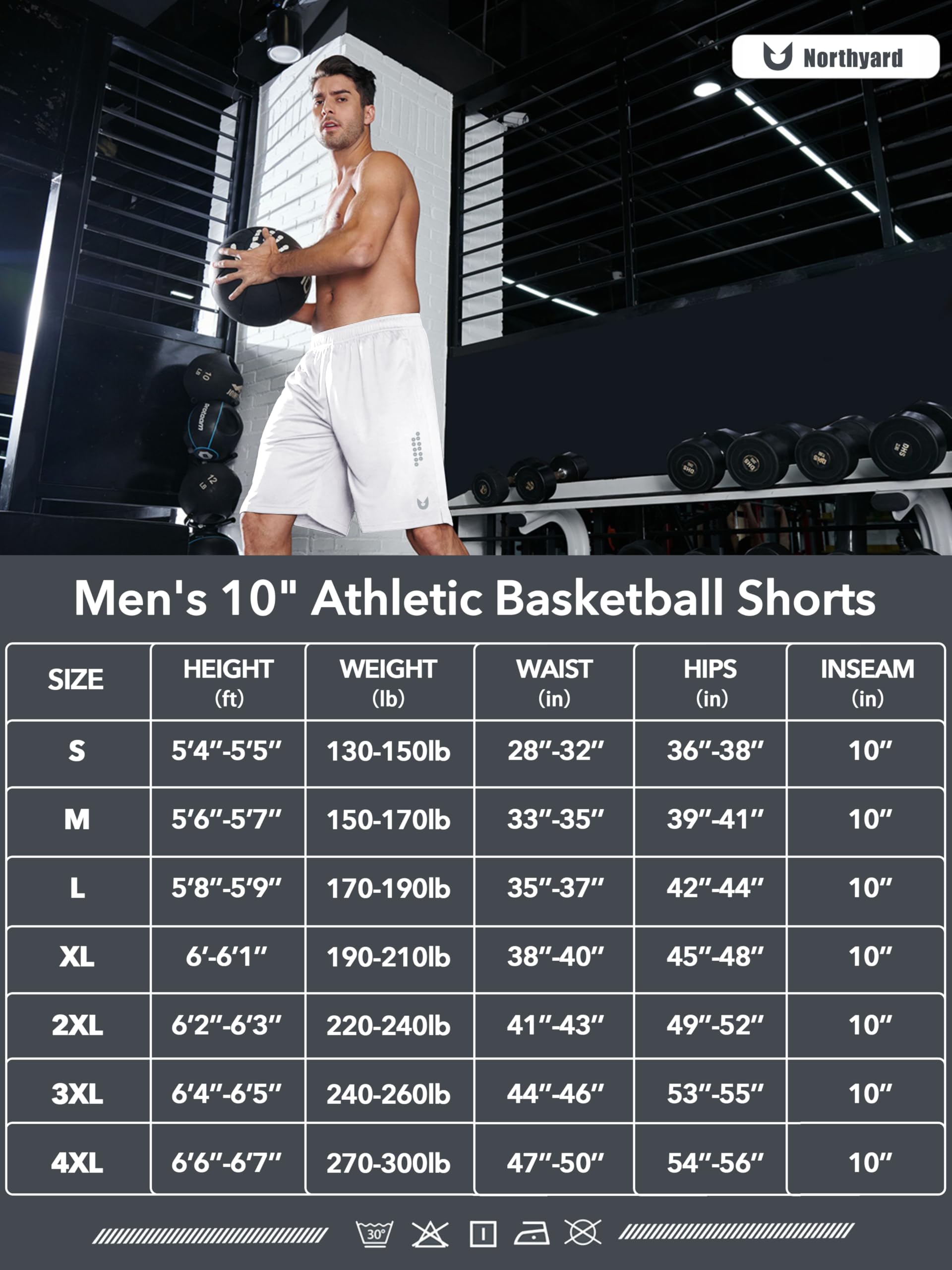 NORTHYARD Men's 10" Athletic Basketball Shorts Workout Gym Quick Dry Shorts Lightweight Mesh Training Shorts for Men Exercise White M