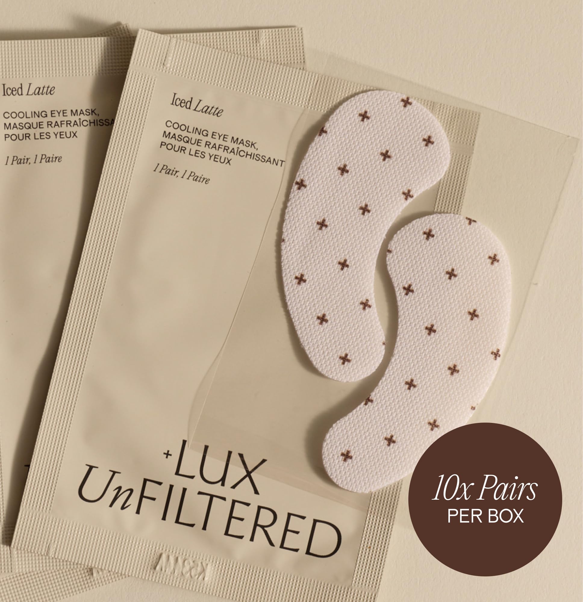 + Lux Unfiltered Iced Latte Cooling Under Eye Patches - Anti-Slip Caffeine Infused Korean Eye Mask - Reduces Puffiness, Brightens & Hydrates - Niacinamide & Hyaluronic Acid - Vegan - 10 Pairs