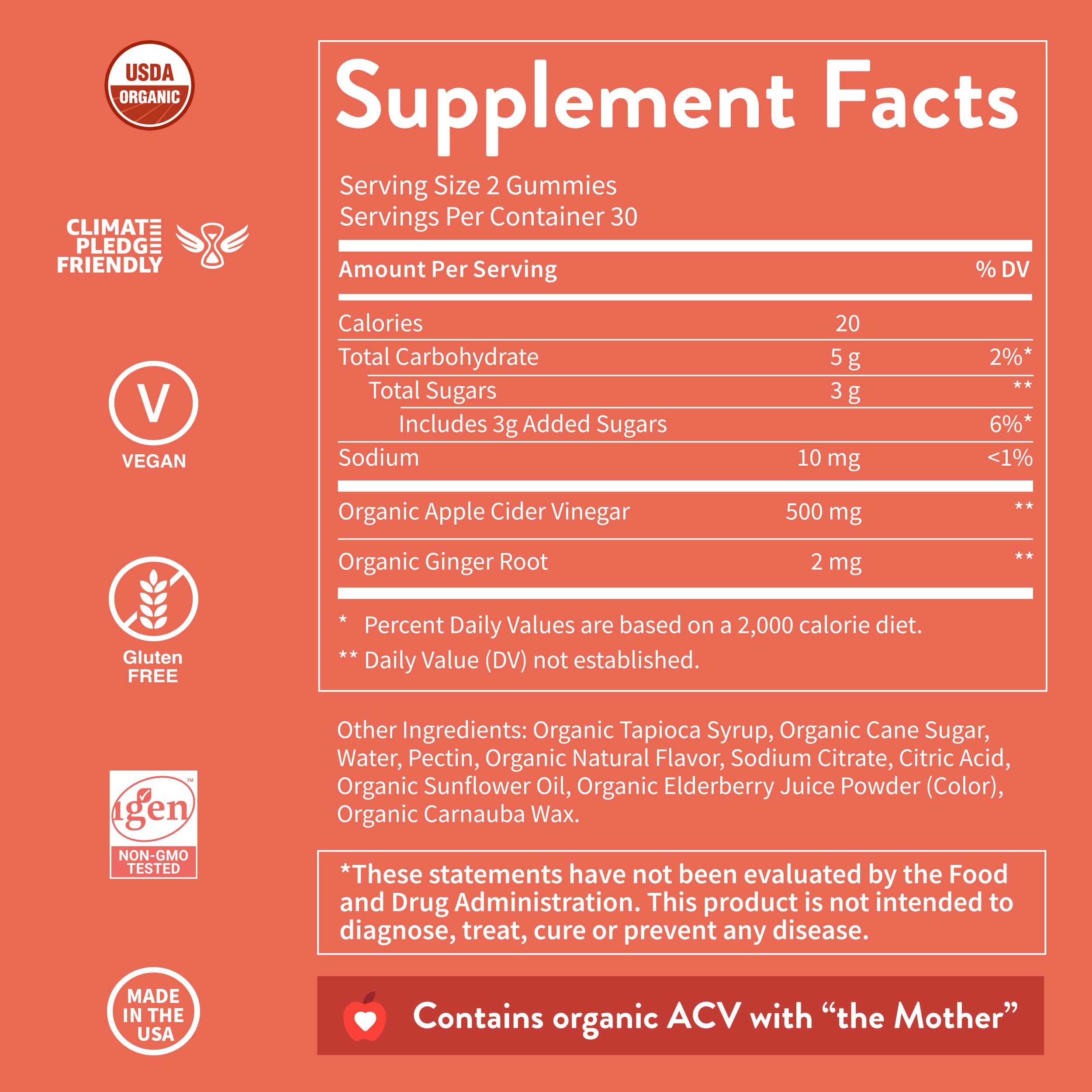 WellPath Organic Apple Cider Vinegar Gummies with The Mother - USDA Organic ACV Gummies - Ginger & Apple Cider Vinegar with Mother for Gut Health - Vegan, Non-GMO, 60 Ct by Pure