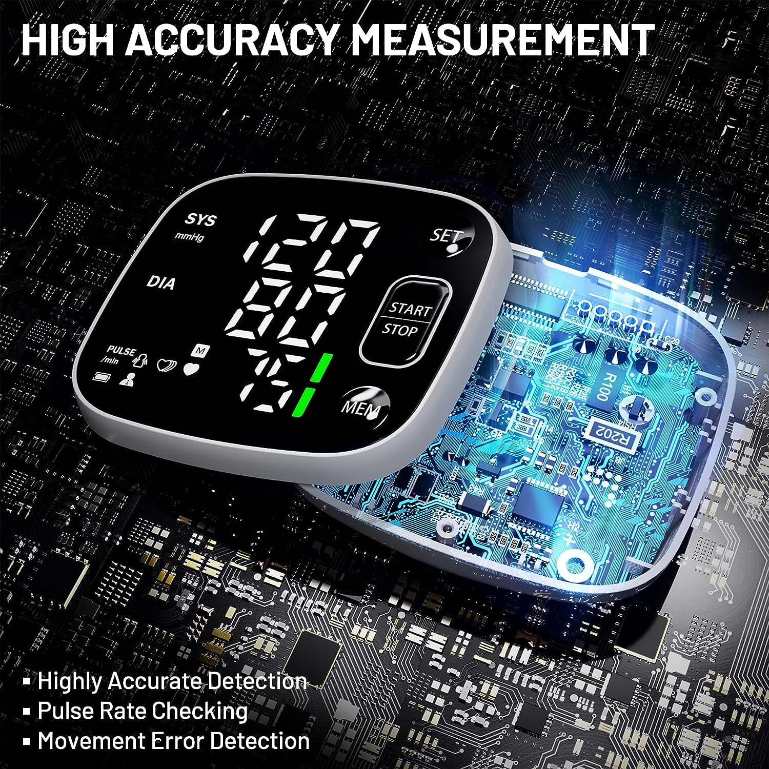 Oklar Blood Pressure Monitors for Home Use Rechargeable Blood Pressure Cuff Wrist Digital BP Machine with LED Backlit Display, Voice Broadcast, 240 Memory Storage for 2 Users with Carrying Case