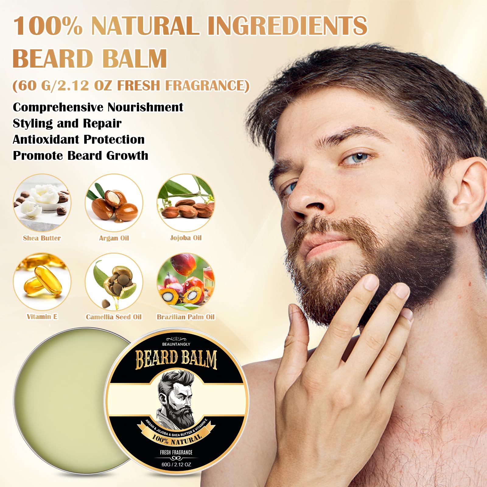 Beard Growth Kit, Grooming Set w/Growth Oil, Conditioner, Balm, Shampoo Wash, 0.25MM Roller, Brush, Comb, Scissor, Bag, Christmas Birthday Valentines Day Gifts for Him Men