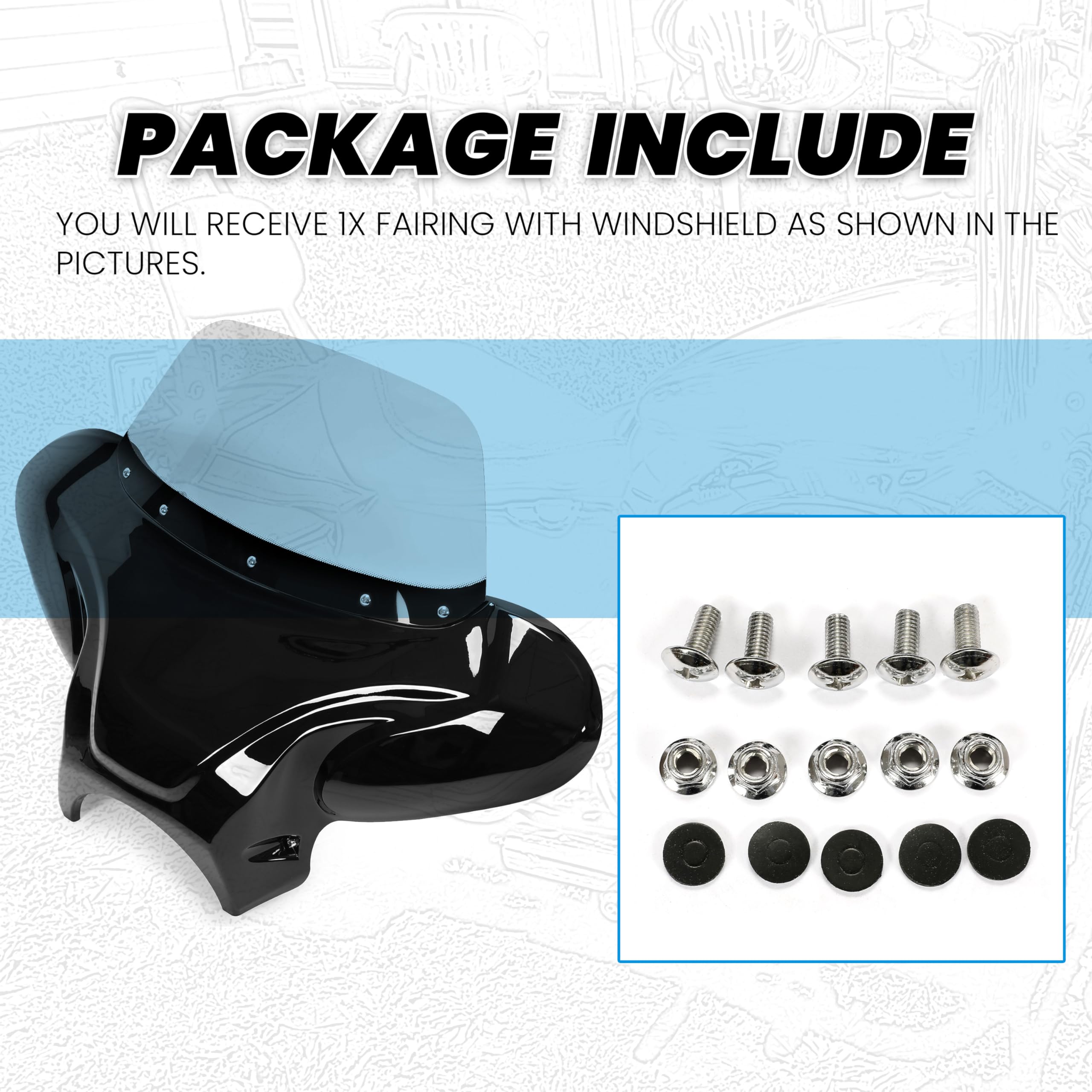 ECOTRIC Universal Motorcycle Cruiser Front Outer Fairing Batwing w/Clear Windshield 37" Wide x 24" Tall Bat Wing Transparent Black ABS Plastic Durable