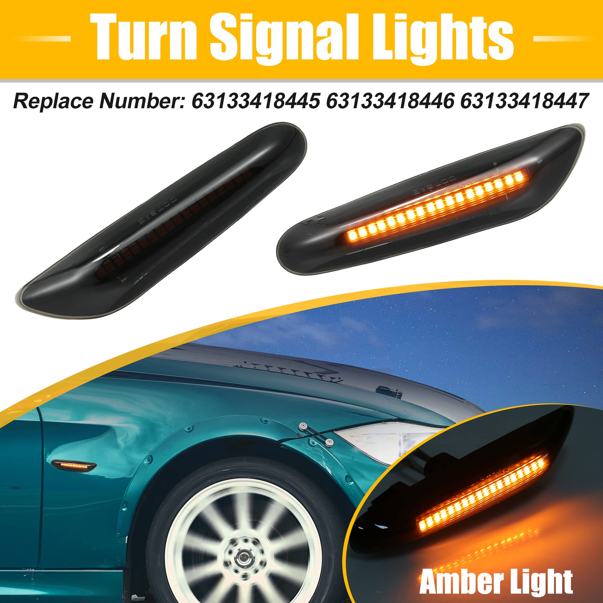 X AUTOHAUX Full LED Side Turn Signals for BMW 1 3 5 Series E36 E46 E60 E87 E90 E92 X1 X3 63133418447 63133418448 Fender Side Marker Amber Light Assemblies Front Flowing LED Lamps Lights 2pcs