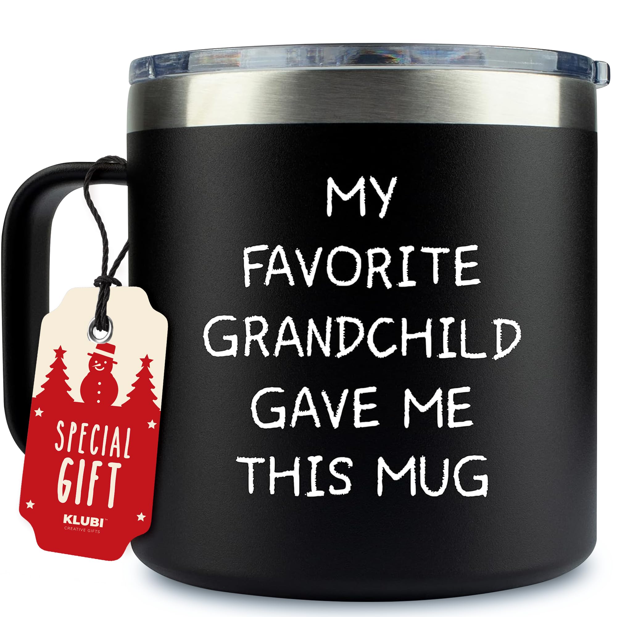 KLUBI Grandpa Gifts From Granddaughter – My Favorite Grandchild Gave Me This Grandpa Christmas Gifts From Grandson Grandpa Mug 14oz Coffee Tumbler Papa Gifts Father's Day Gifts for Grandpa Xmas Gift
