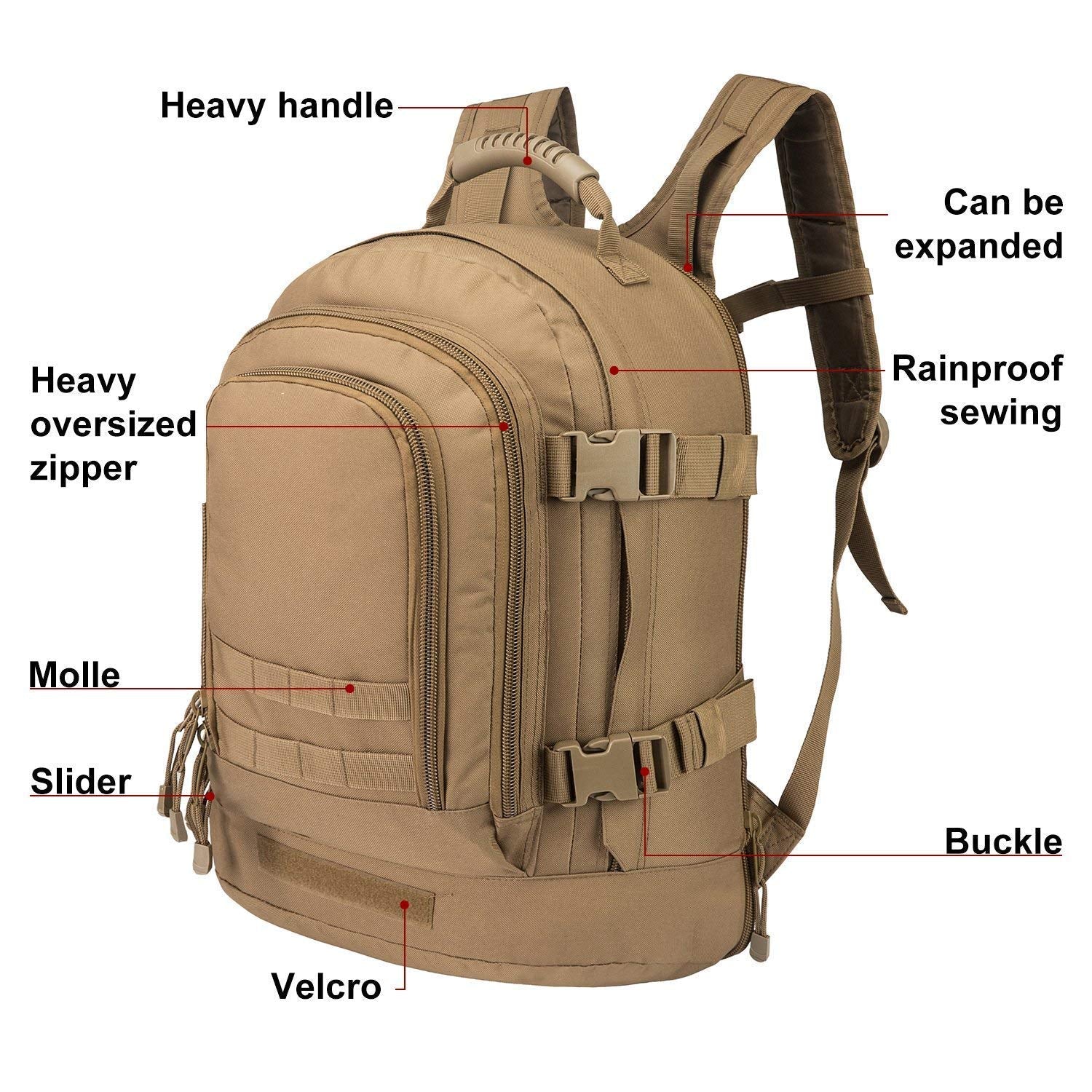 Greencity Laptop Backpacks Tactical 3 Day Expandable Bug Out Bag Classic Case Travel Hiking,Coyote