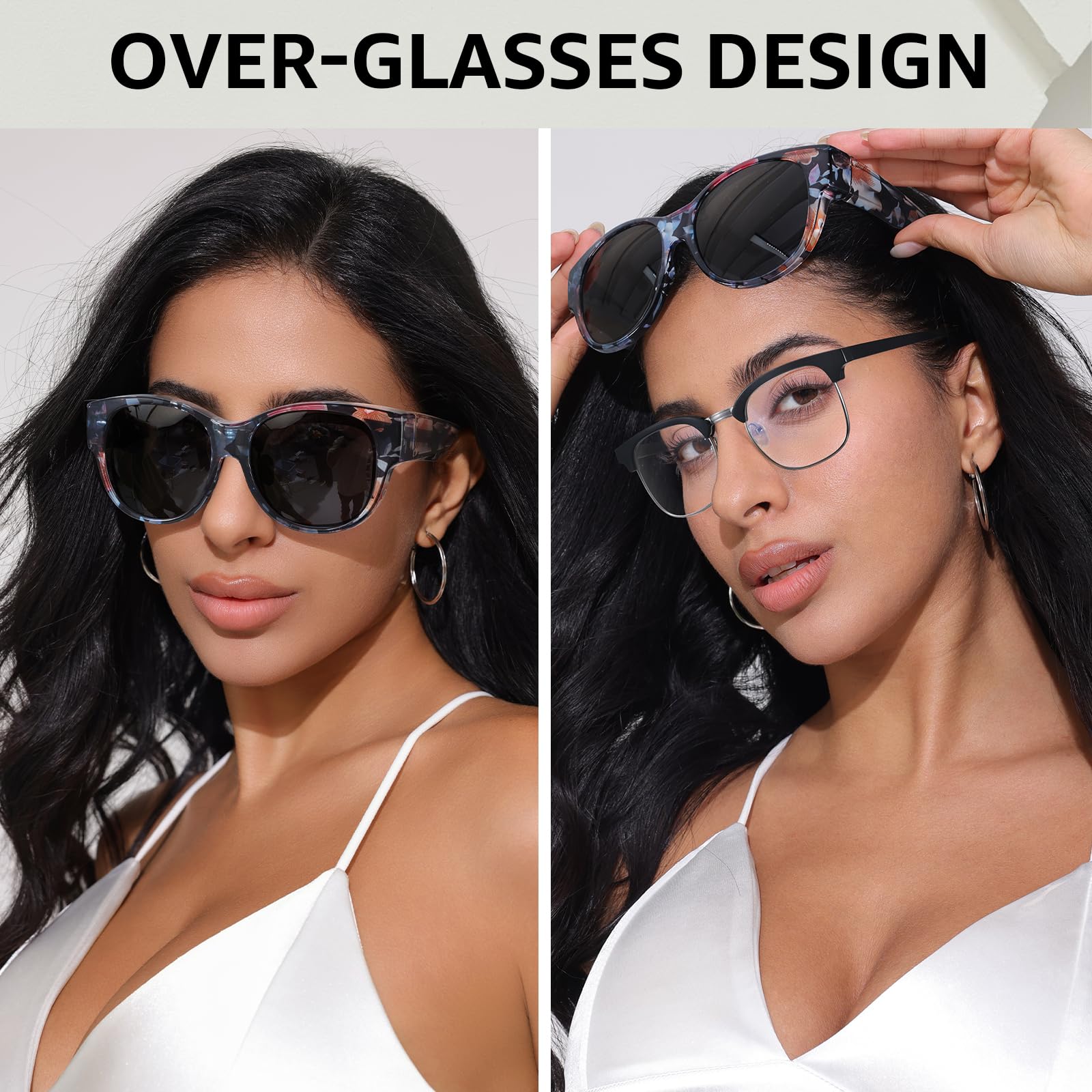 TJUTR Polarized Fit Over Sunglasses for Women, Trendy Sun Glasses Over Prescription Glasses UV400 Protection TS5779 (A1 Floral/Grey)