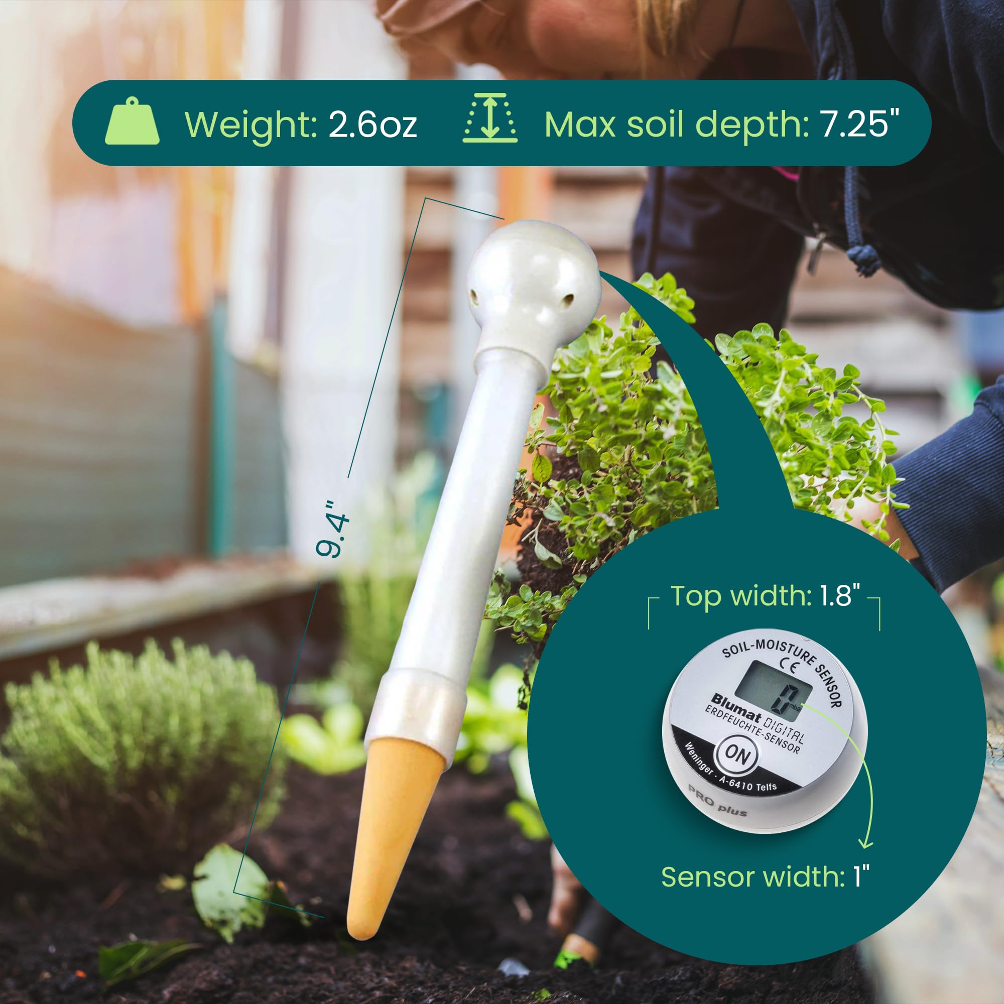 Blumat Digital Soil Moisture Meter for Plants - Accurate Soil Moisture Sensor for Optimal Plant Care and Irrigation System Calibration - Advanced Water Meter for Gardening