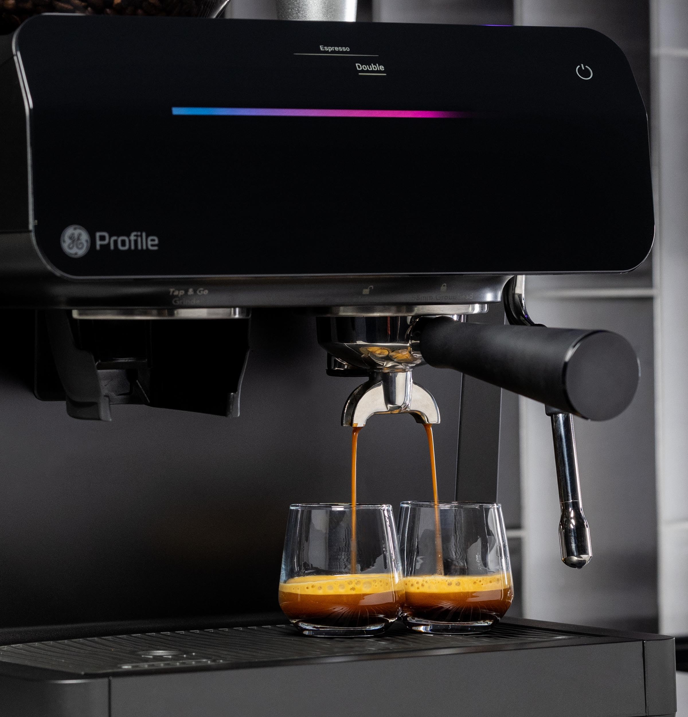 Profile GE Semi Automatic Espresso Machine + Steam Frother | Italian-Made 15 Bar Pump for Balanced Extraction | 15 Adjustable Grind Size Levels | WiFi Connected for Drink Customization | Black