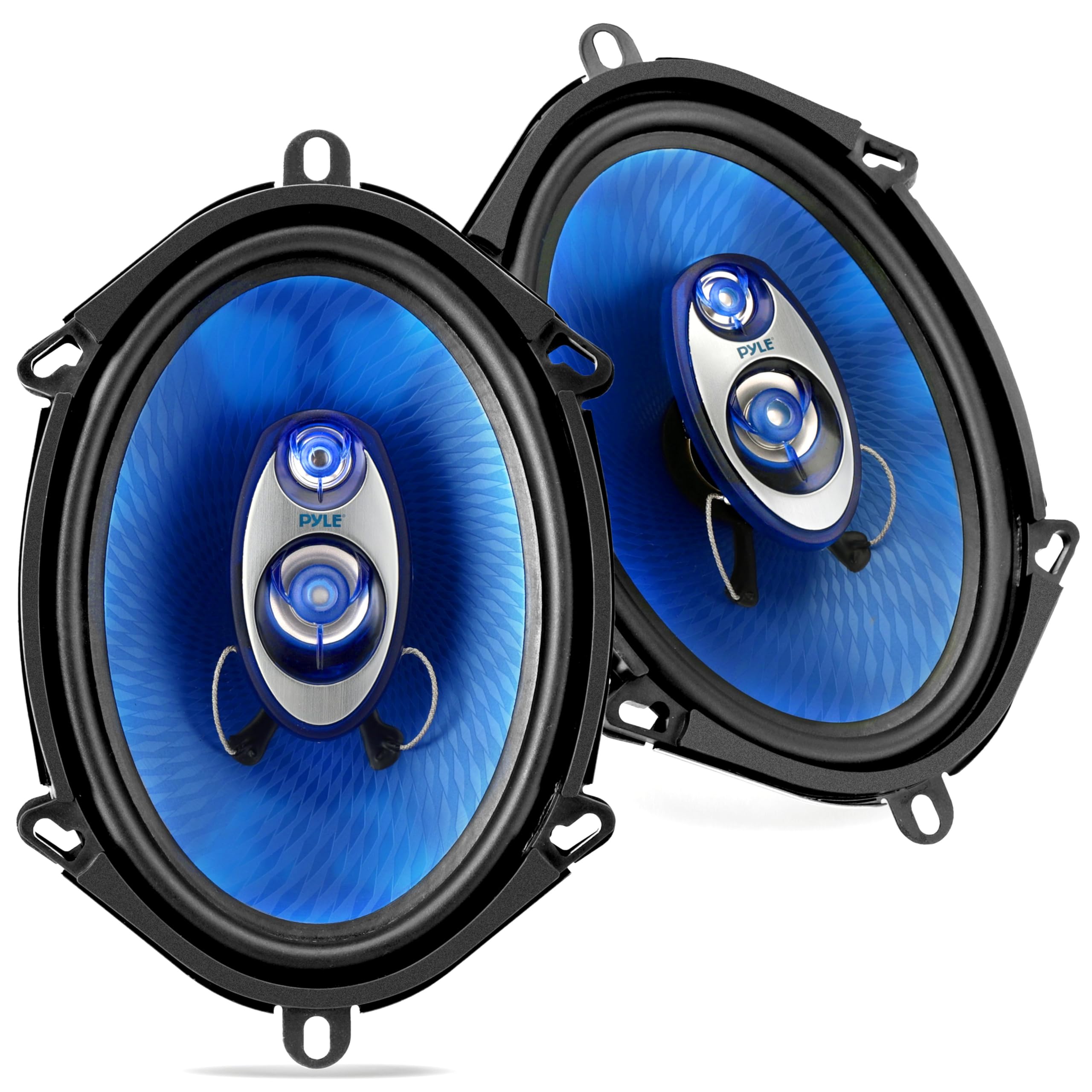 Pyle 5” x 7” Car Sound Speaker (Pair) - Upgraded Blue Poly Injection Cone 3-Way 300 Watts w/Non-fatiguing Butyl Rubber Surround 80-20Khz Frequency Response 4 Ohm & 1" ASV Voice Coil - PL573BL, Apple