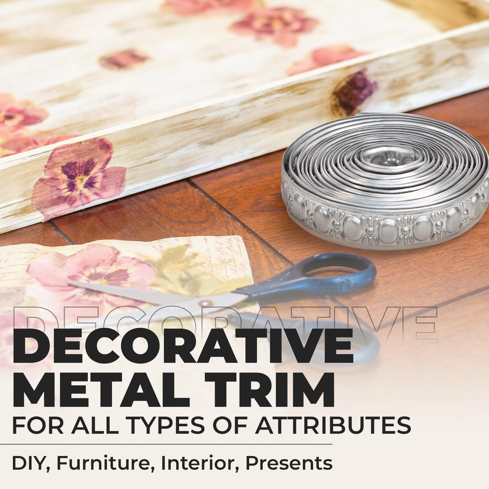 CraftyCrocodile Metal Ribbon for Decor Craft - Decorative Silver Trim for Crafting - 0.8", 3 Yards Long