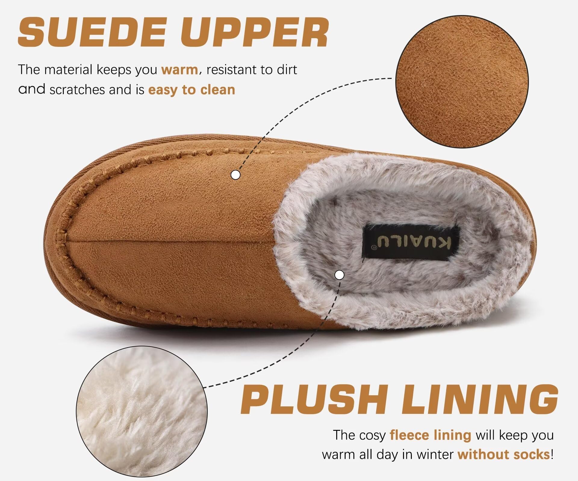 KuaiLu Mens Slippers with Orthotic Arch Support Suede Faux Fur Fluff Plush Wool-like Warm House Shoes Comfortable Slip-on Bedroom Indoor Outdoor Clogs Slippers for Man, Size Khaki 13