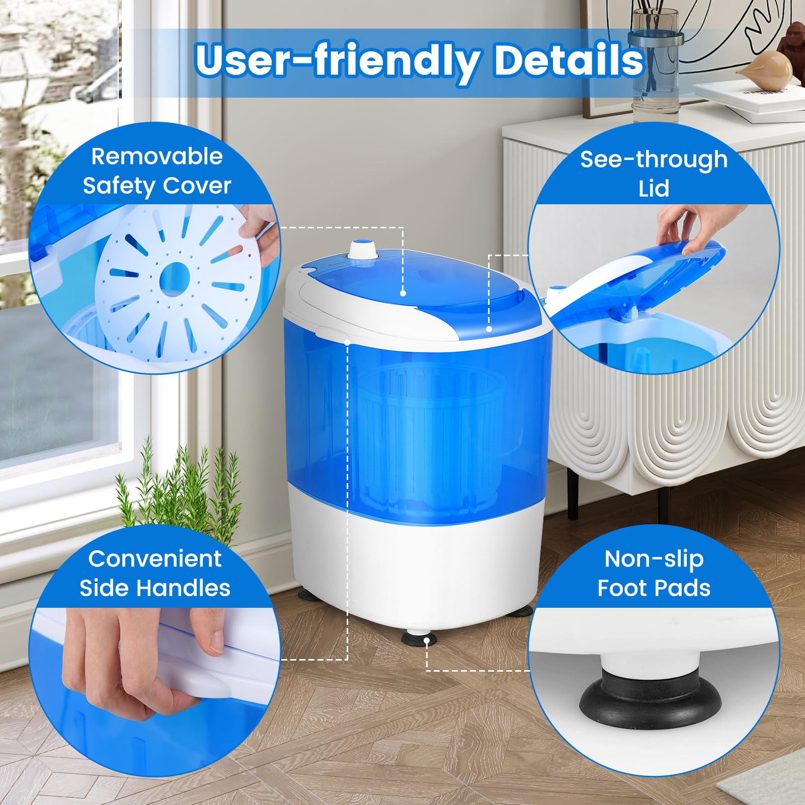 COSTWAY Portable Mini Washing Machine with Spin Dryer, Washing Capacity 5.5lbs, Electric Compact Machines Durable Design Energy Saving, Rotary Controller, Laundry Washer for Home Apartment RV, Blue